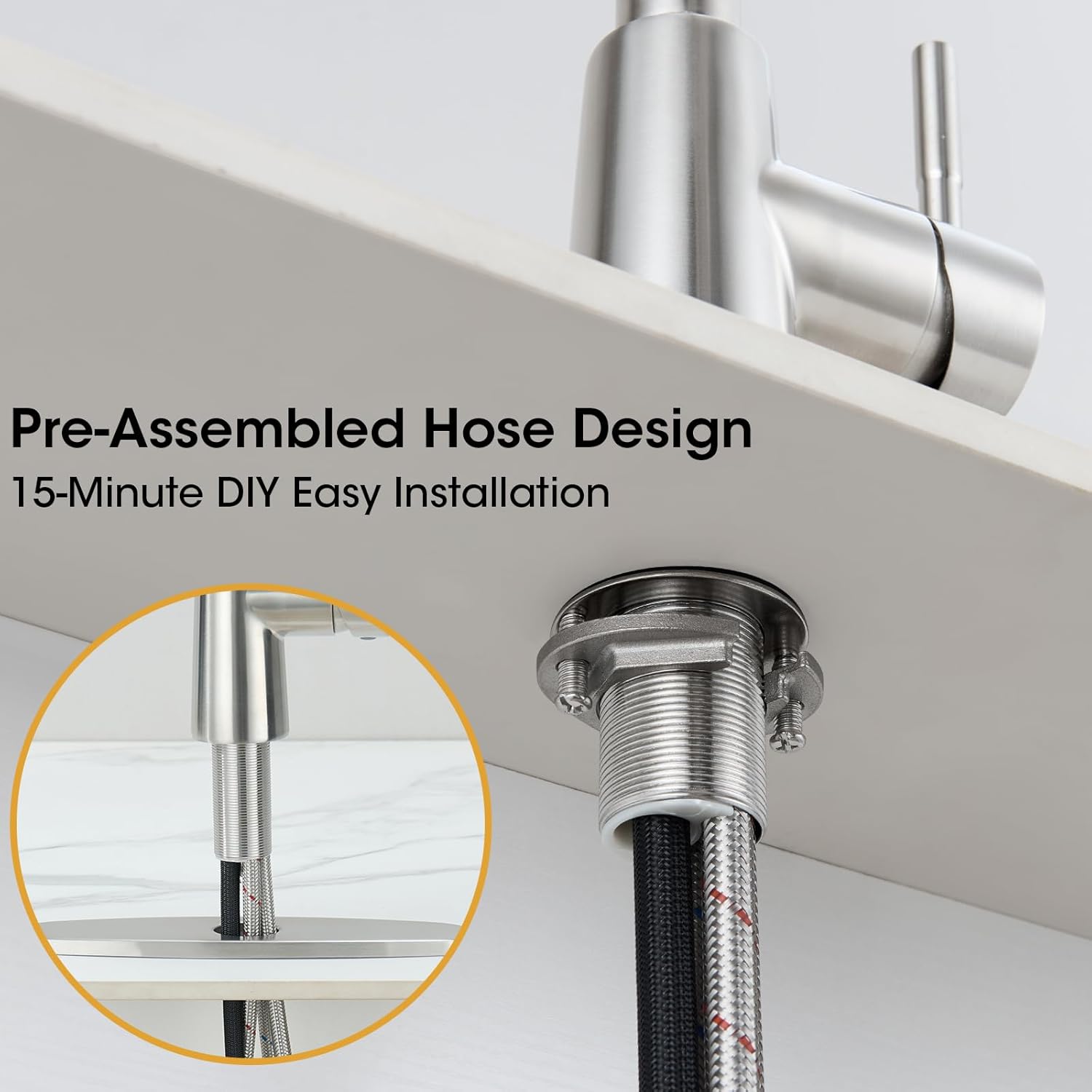Kitchen Faucet with Pull Down Sprayer, High Arc Single Handle Brushed Nickel Stainless Steel 1 or 3 Hole Faucet for Kitchen Sink, Farmhouse, RV, Laundry, Bar, Outdoor