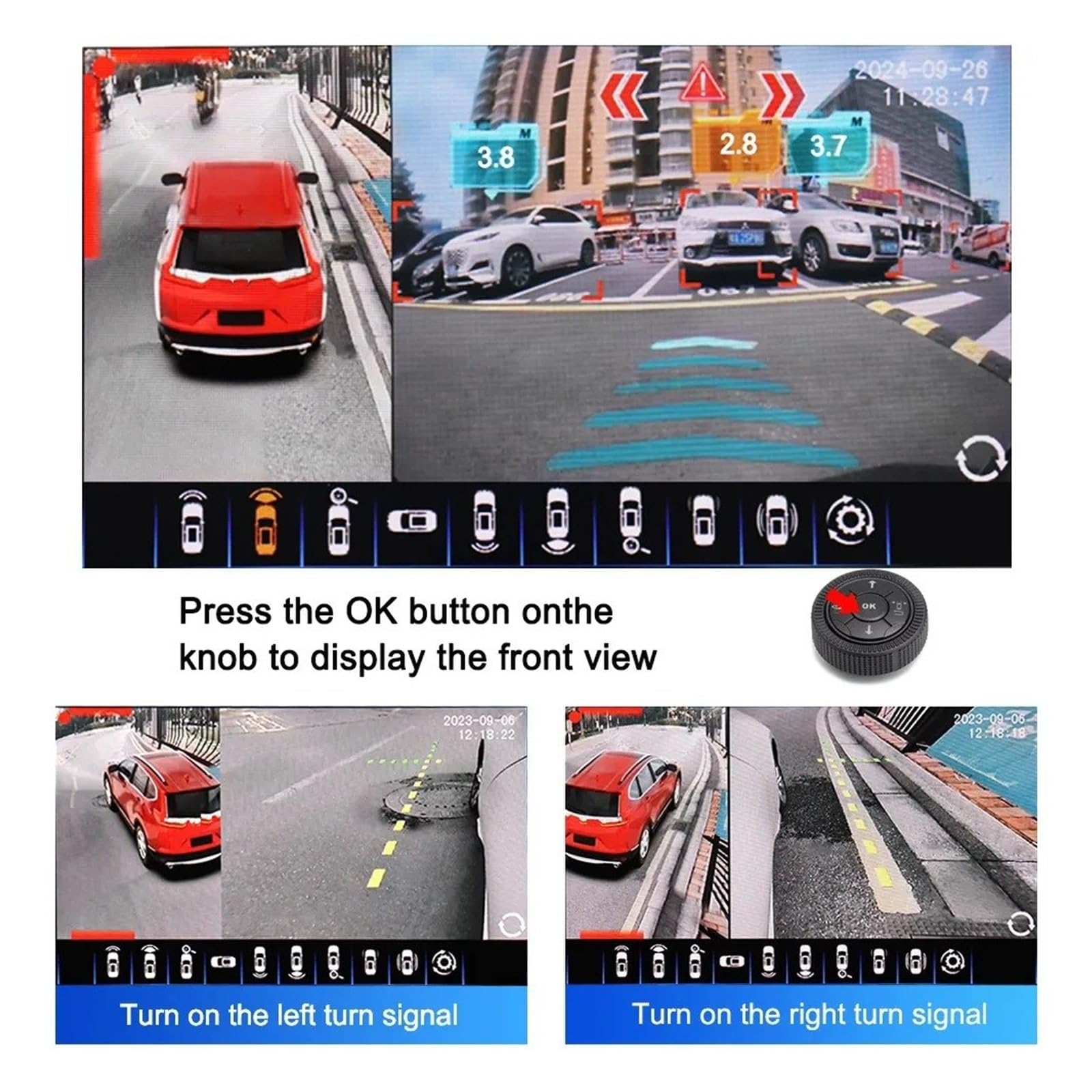 Rückfahrkameras Auto 360 Grad 3,5D 4 AI Bird View Kamera System HD 1080P Video Surround AHD Parkplatz Rückfahr Kamera