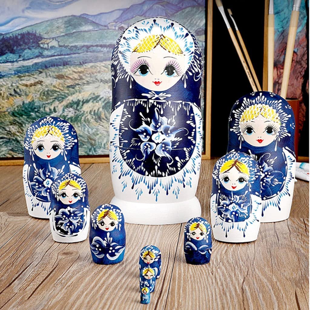 Rosyjskie Zestaw 10 Sztuk Lalek Matryoshka Zagnieżdżanie, Tradycyjne Rosyjskie Lalki Drewniane Układanie Zabawek Prezent Lalka Matrioszka