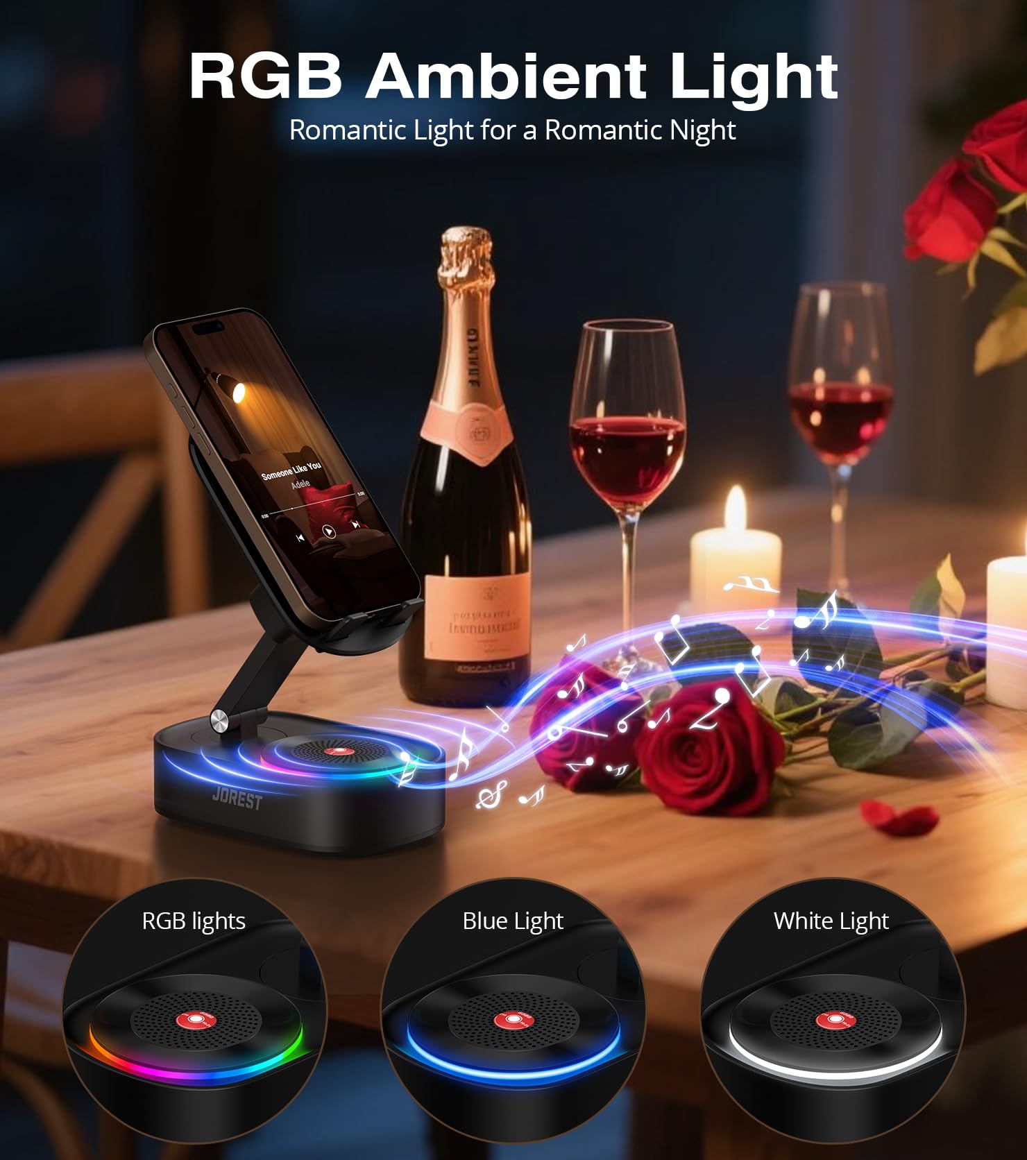 Jorest Enceintes Bluetooth avec Support Téléphone Mobile,Haut Parleur Induction avec Support Tablette,Compatible avec Iphone Ipad Tablet,Cadeau Anniversaire Homme,Cadeau Peres Maitresse Femme Maman