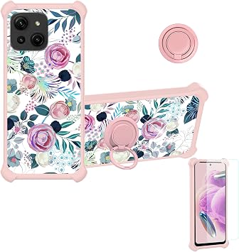 Case Compatible for Freeyond M5 Phone Case Cover with 1* Tempered Glass Screen ProtectorHard PC + Soft SiliconeRing SupportColorful Reflect Light IMDF-HUA3