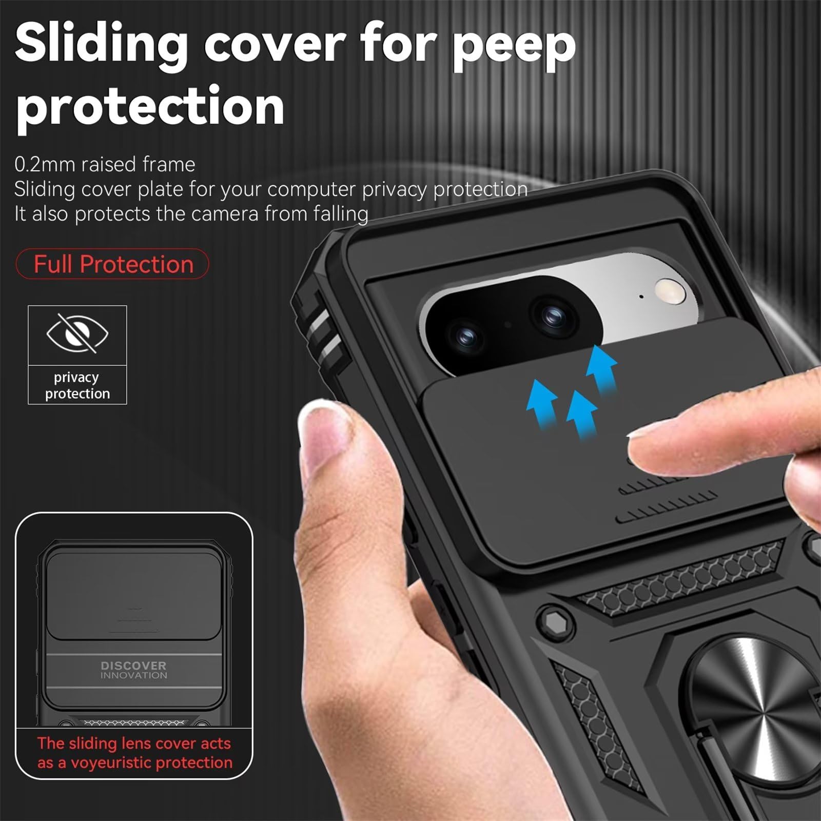 Custodia Per Google Pixel 7 Con Protezione Fotocamera Scorrevole, Anello Porta Dito/Supporto Girevole 360°, 2 Vetri Temperati Inclusi, Antiurto TPU, Rosso