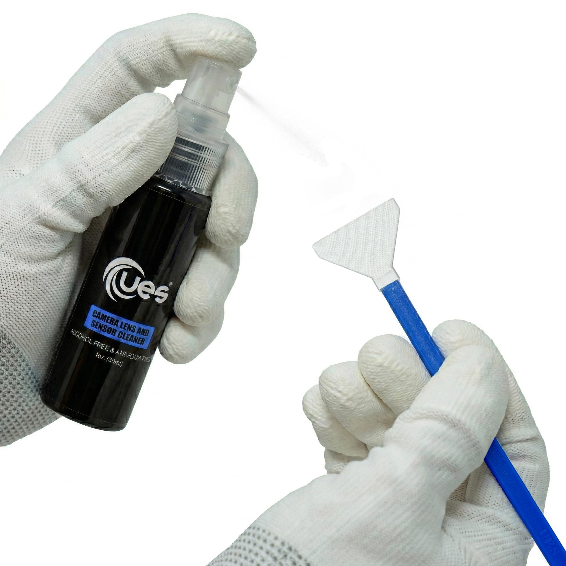 UES DKL24 Kamera Reinigungsset für Vollformat: 10x 24mm Sensor-Swabs, 30ml Reiniger, Blasebalg, Lens-Pen, 5X Mikrofasertücher, Optikpapier & wasserdichtes Etui (Kompatibel mit Sony, Canon, Nikon)
