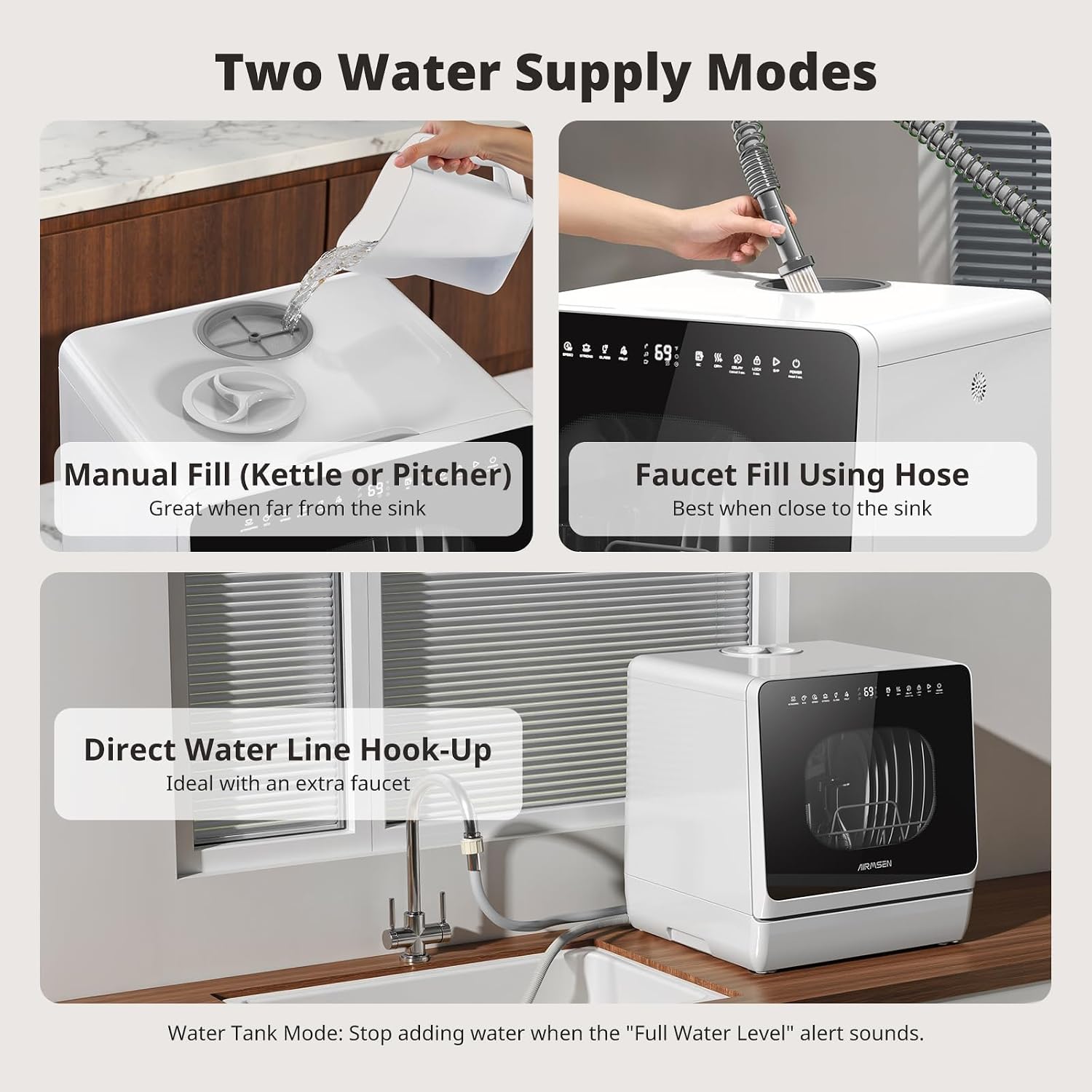 AIRMSEN Countertop Dishwasher - 8 Wash Programs and 3 Useful Function, Integrated Water Softener, Delayed Start, Child Lock, No Hookup Needed, Portable Mini Size for Home, Apartments & RVs, view 4