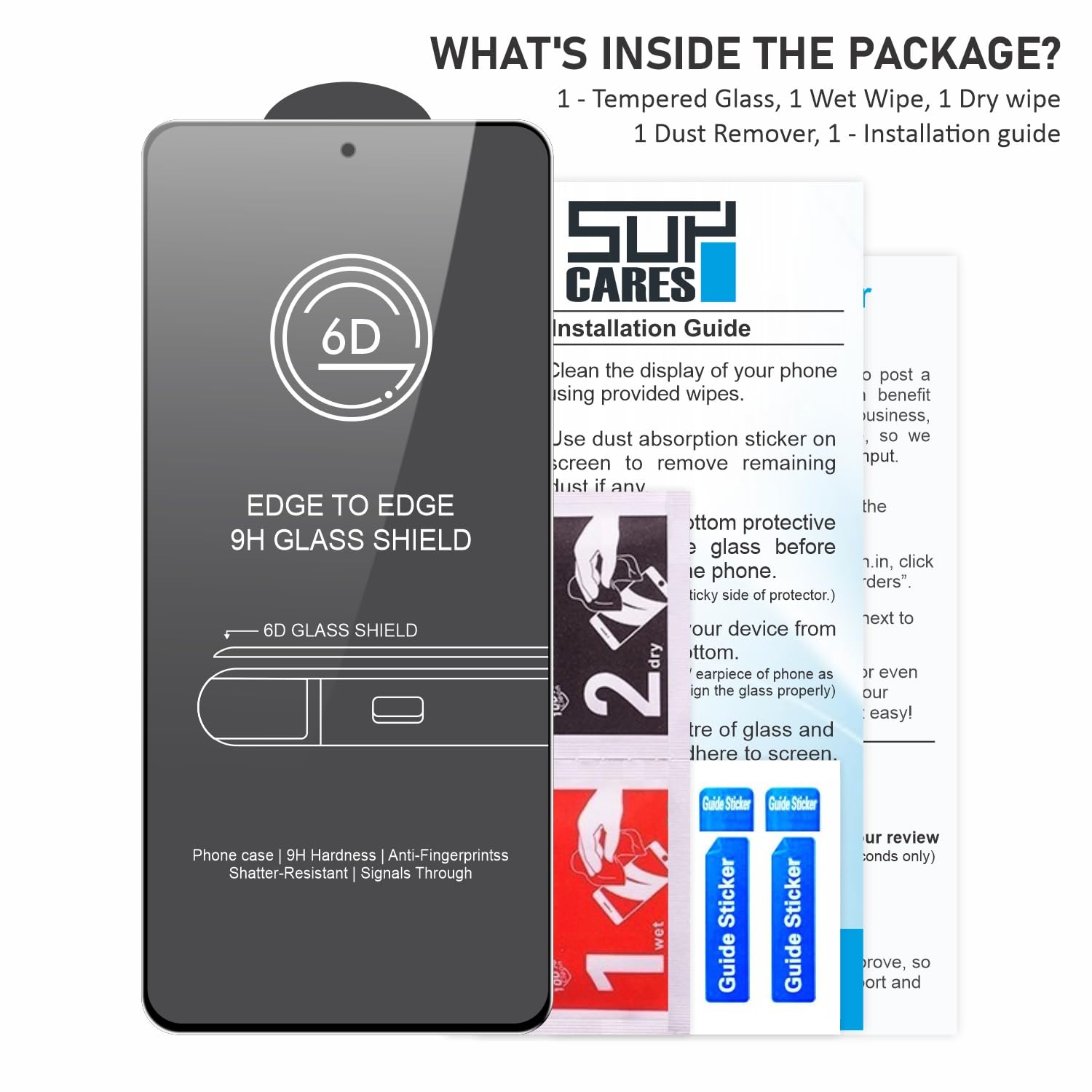 SupCares Tempered Glass for Oppo F25 Pro and Oppo Reno8 Pro (6.7 Inch) With Installation Kit | 9H Edge to Edge Screen Protector | Black — Amazon image 6