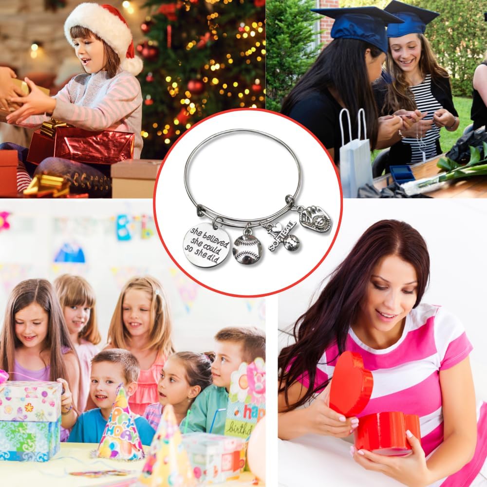 SportyBella Softball Bracelet - She Believed She Could So She Did Adjustable Bangle, Softball Jewelry, Birthday, Graduation Gifts for Teams, and Accessories - Image 7