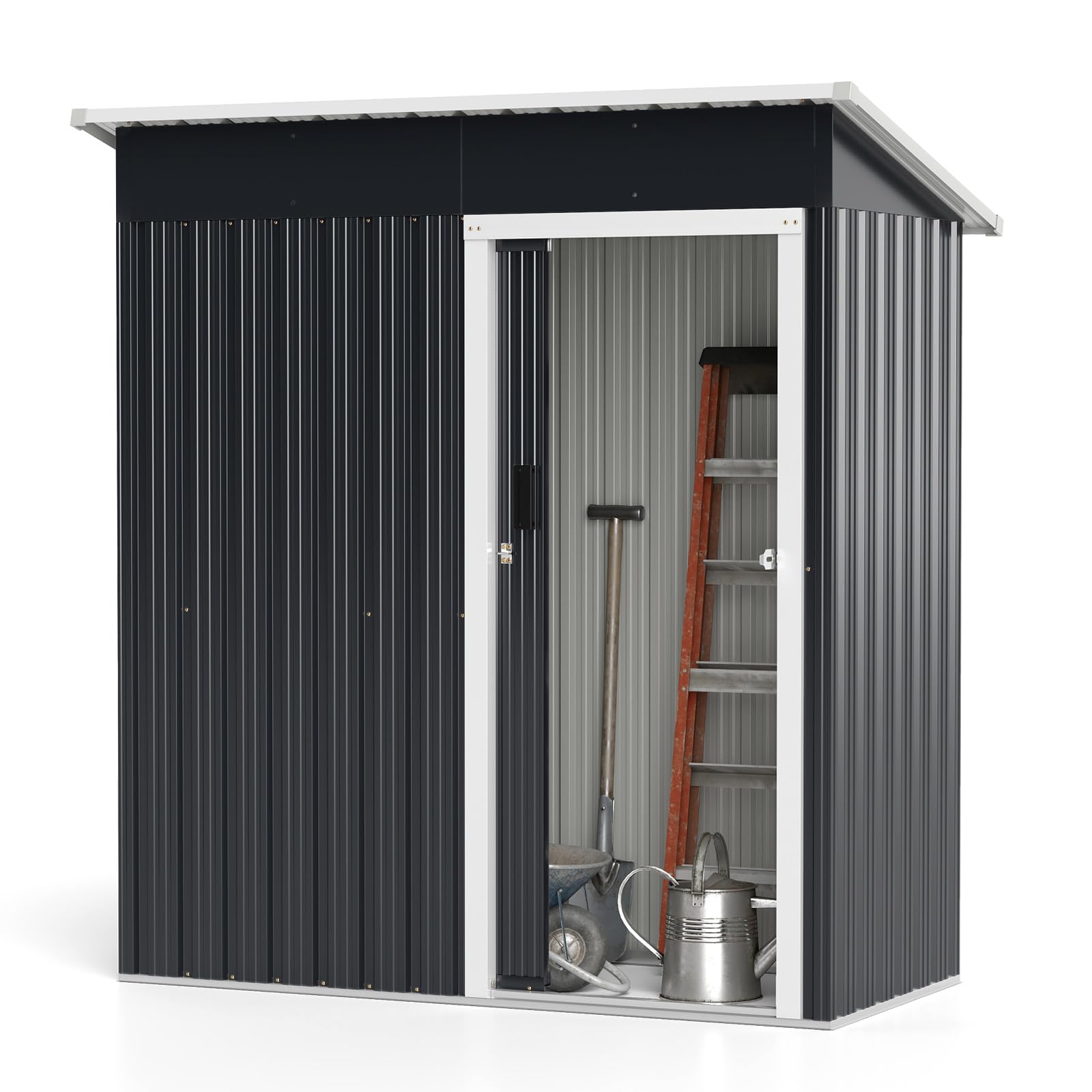 COSTWAY Capanno per Attrezzi da Giardino in Metallo, Casetta Porta Attrezzi in Acciaio con Porta Scorrevole Sistema di Blocco, Casetta per Stoccaggio per Prato e Cortile, 163 x 86 x 181 cm, Grigio