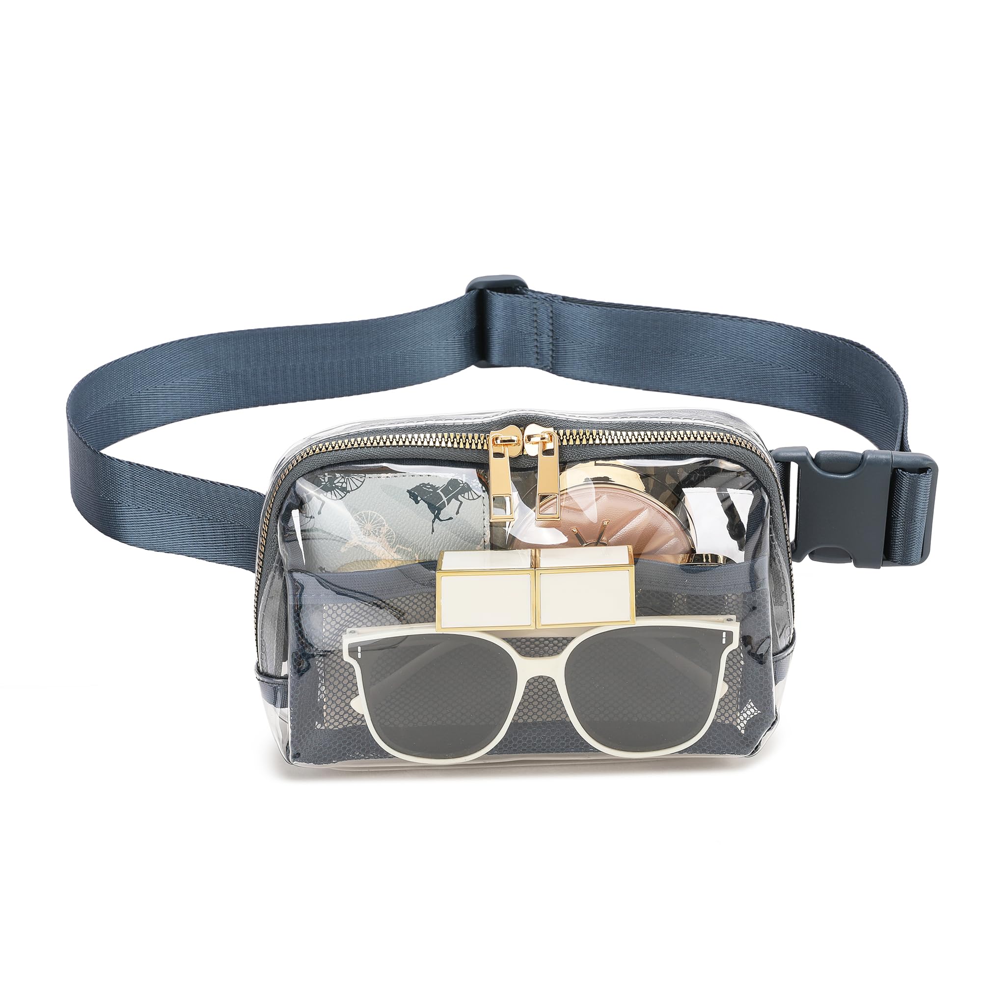 Clear Belt Bag Clear fanny pack stadium approved for Women Men with Adjustable Strap Clear Crossbody Bag Waist Bag for Concerts Sports Travelling Hiking Running, BLUE, S, Fashion