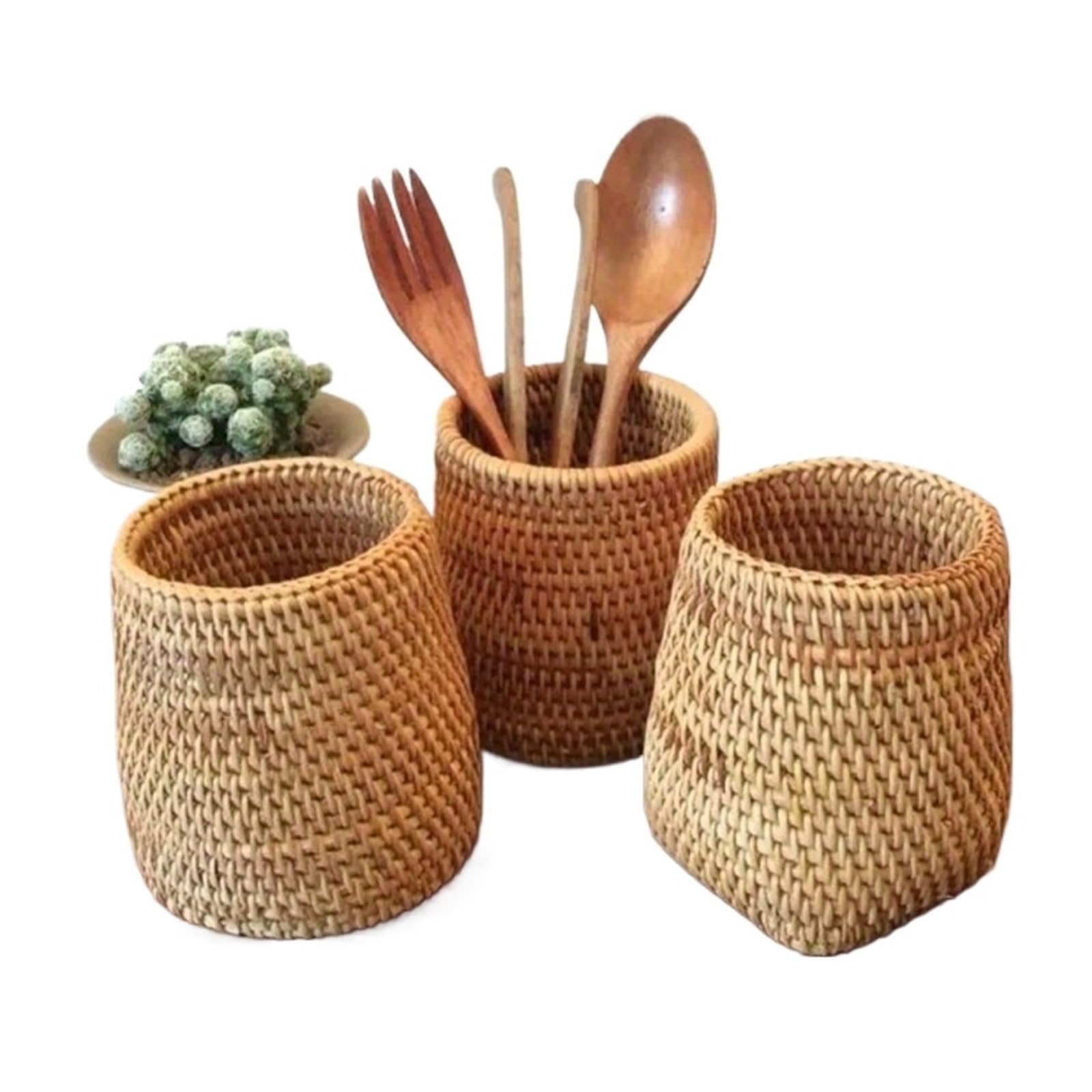 ZNJAMN 1set 3 Pcs Household Rattan Organizer Vine Stationery Container Storage Box Students Gifts Office School Desk Supplies for pens