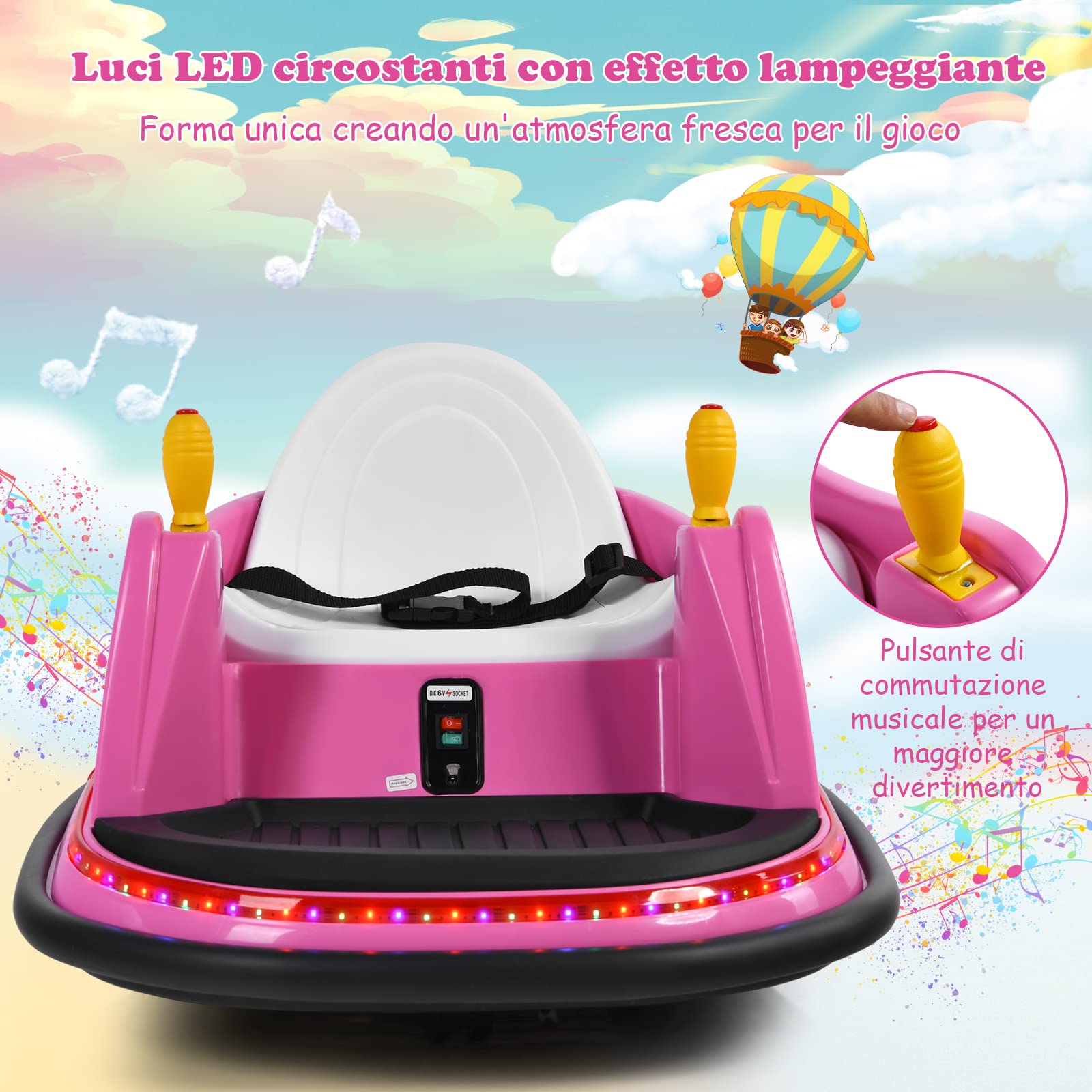 COSTWAY Veicolo Elettrico Macchina Elettrica Design Autoscontro per Bambini, Girevole a 360°, con Luci e Musica, con Telecomando, per Bambini 2-5 Anni (Rosa)