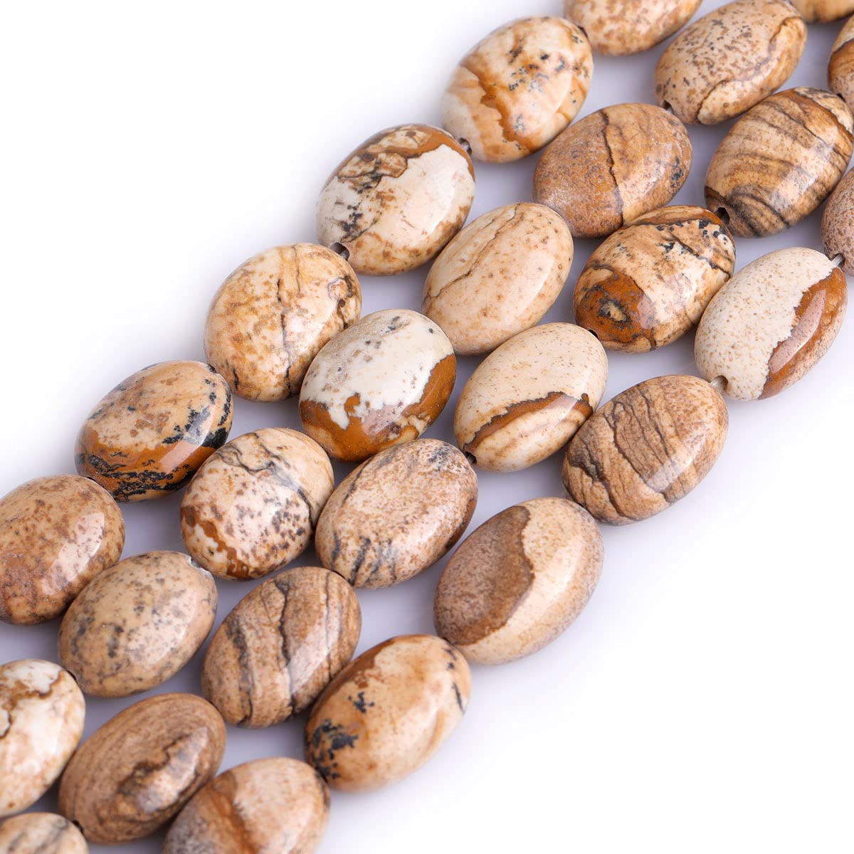 Gem-Inside Natural Picture Jasper Stone 10x14mm Oval Beads for Jewellery Making Strand 15" Beaded Semi Precious Gemstone DIY Handmade Craft Supplies