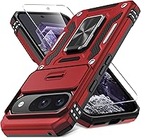 Vista 11 de DEERLAMN Funda para Google Pixel 8a con cubierta deslizante para cámara + protector de pantalla (1 paquete), soporte giratorio con anillo de grado