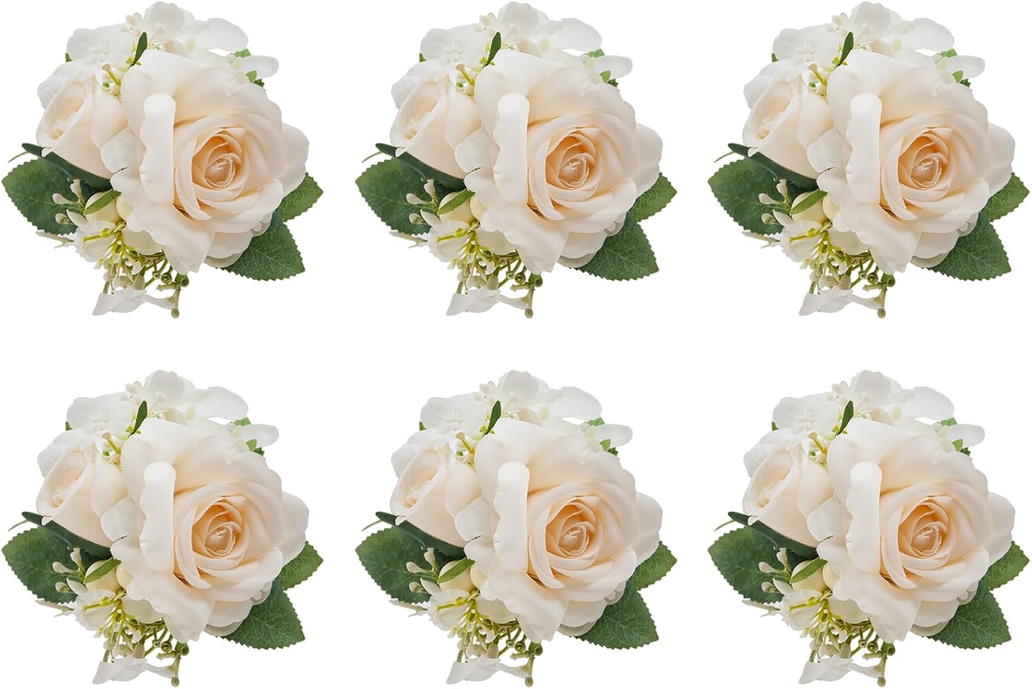 Meldel Champagne Pocket Boutonniere for Men Wedding,Set of 6,Groom Groomsman Boutonnieres Artificial Rose Hydrangea Berry Corsage for Prom Ceremony Party Homecoming
