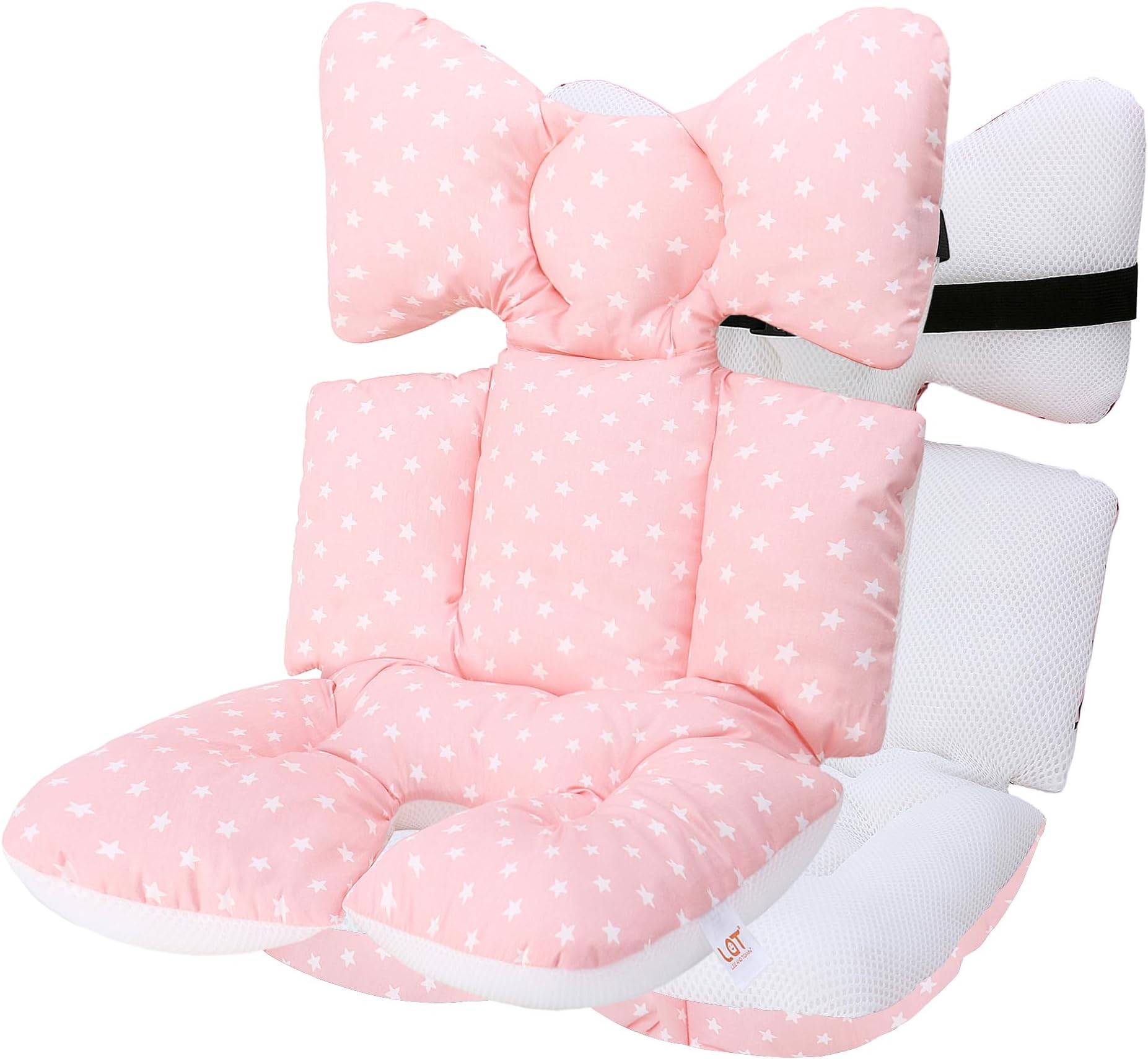 Baby Seat Pad Liner for StrollerโSoft and Breathable๏ผ3D Air Mesh Cotton Universal Baby Stroller Cushion (Pink Cross)