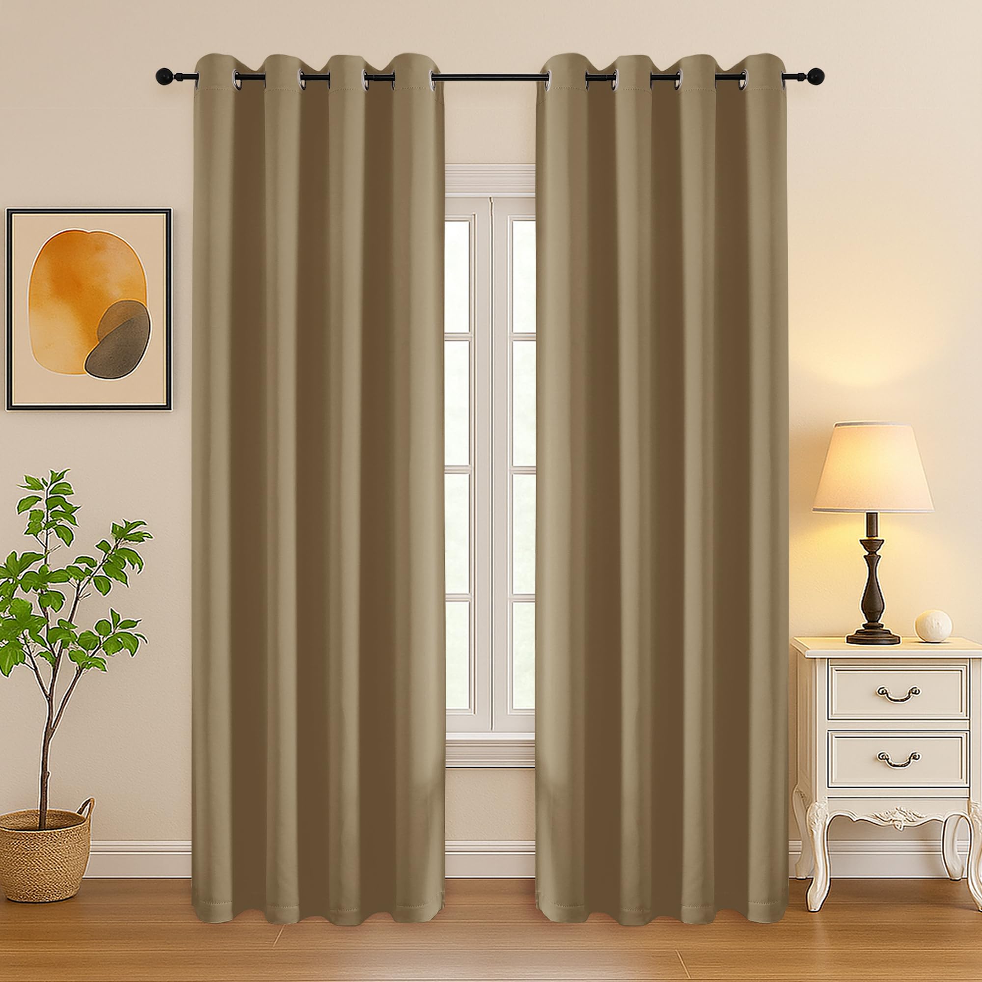 Simplebrand Taupe Room Darkening Curtains for Bedroom Living Room 84 Inch Length 2 Panels Set, Thermal Insulated Curtains &amp; Drapes, Solid Grommet Noise Reducing Window Treatment, W50 x L84 Inch