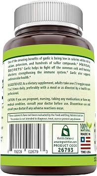 Herbal Secrets Garlic 500 mg 120 Veggie Capsules Supplement | Non-GMO | Gluten Free | Made in USA | Ideal for Vegetarians