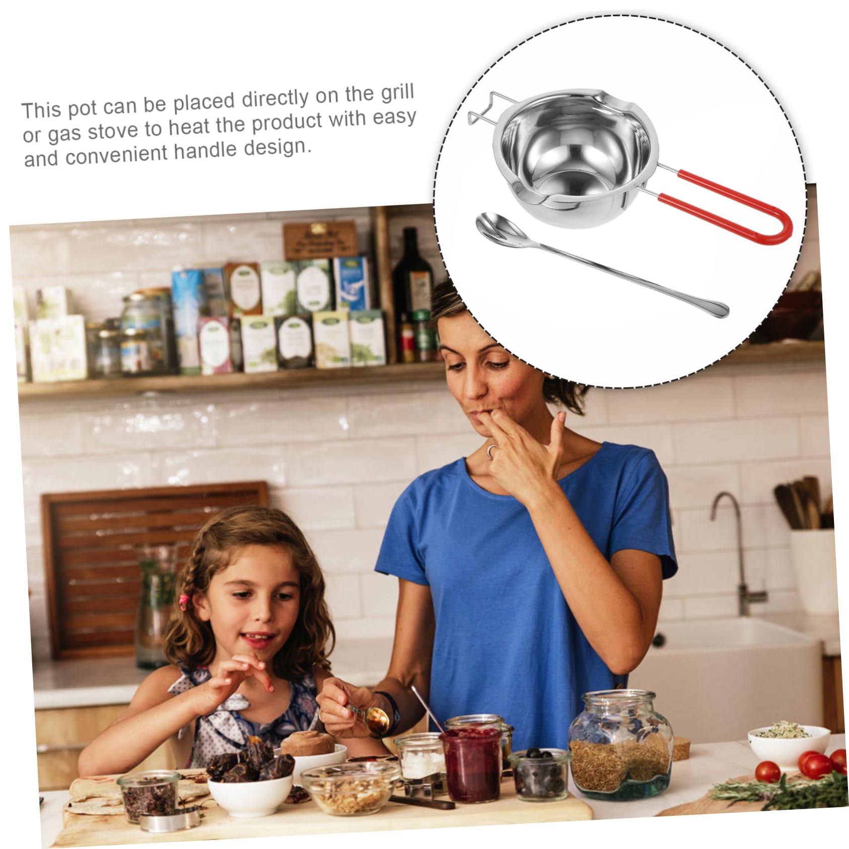 Garneck 1set Cheese Melting Pot Candle Heating Bowl Silver Melting Bowl with Mixing Spoon -scald Handle for Easy to Clean Versatile Kitchen Tool