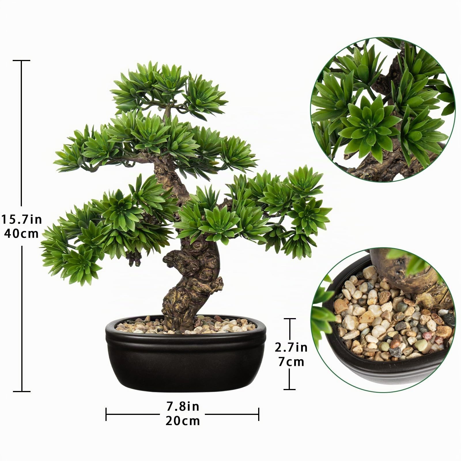 Briful Kunstbonsai Naturgetreue Kunstpflanze Wie Echt Künstliche Bonsaibaum mit Topf für Bad Büro Fensterbank Dekoration, Höhe 40cm