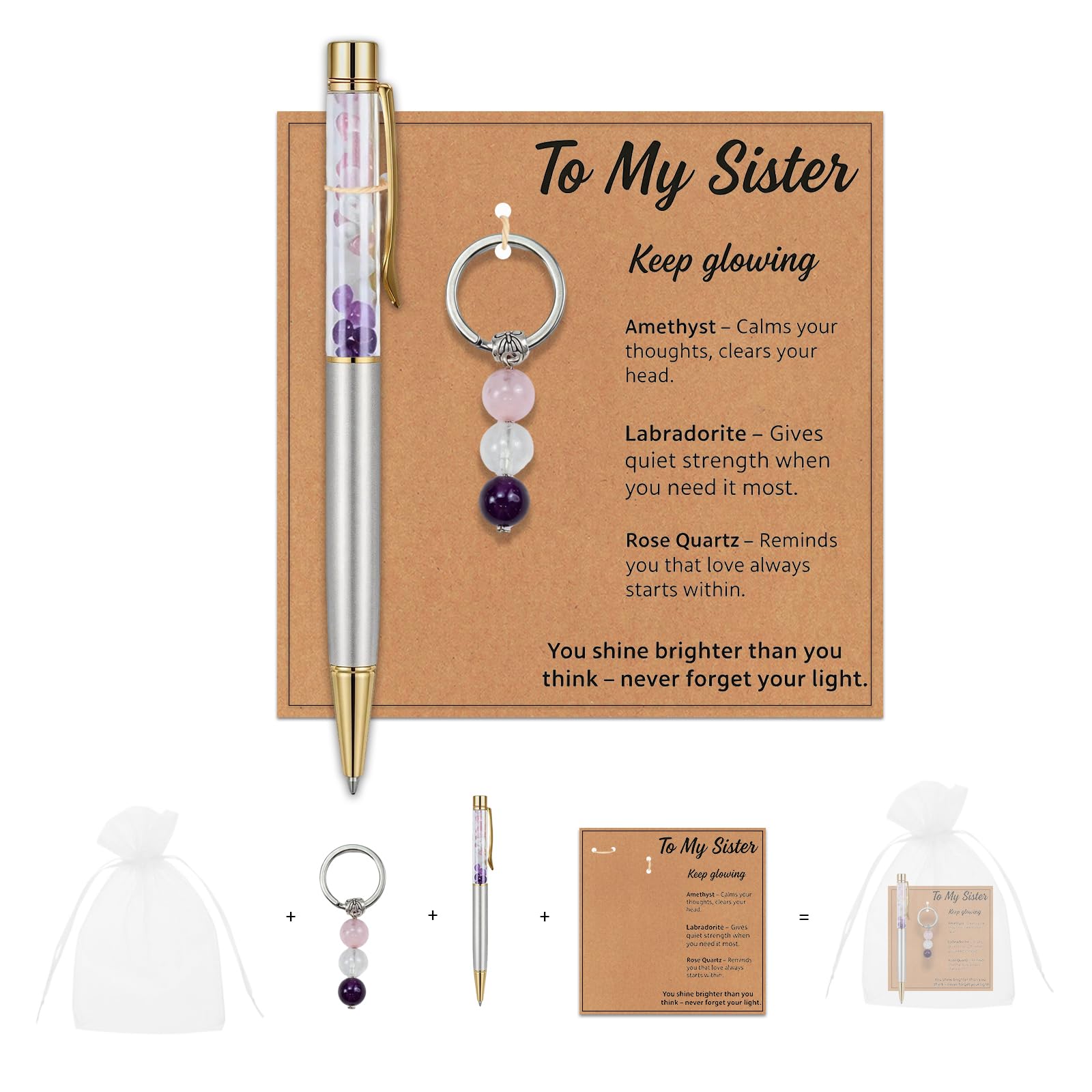 QBEJIME Sister Gifts, Crystal Pens, Crystal Keychain, Sister Birthday Gifts, Christmas Gift for Sisters, Women, Christmas Graduation Valentine's Day Presents, Emotional Keepsake Gift