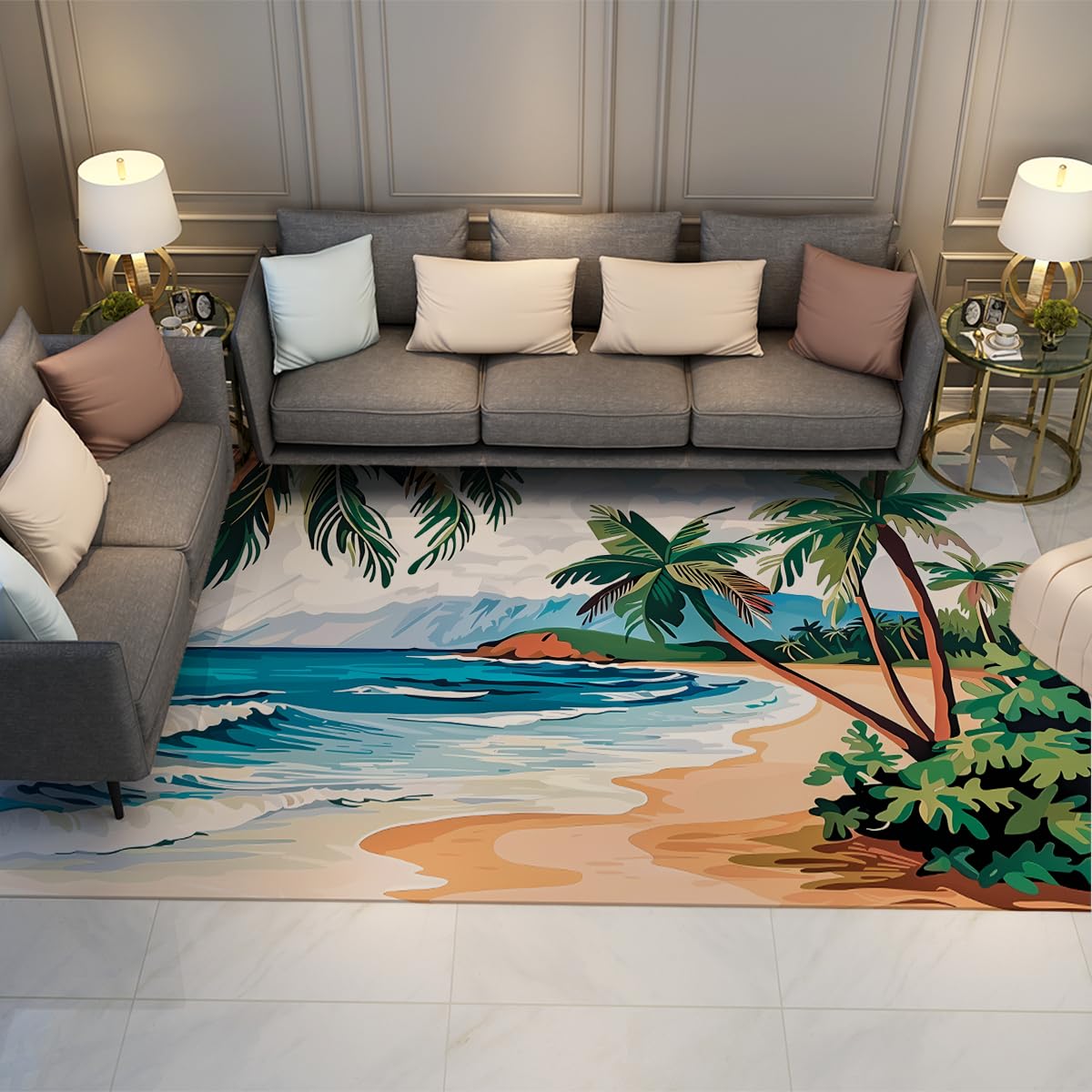 Tapis de salon plantes tropicales 120x180cm antidérapant et lavable