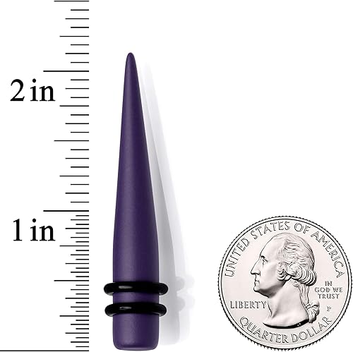 Miniatura 3 de Juego de 2 expansores de oreja para mujer, color morado mate, acrílico, recto, para estiramiento, 2 unidades