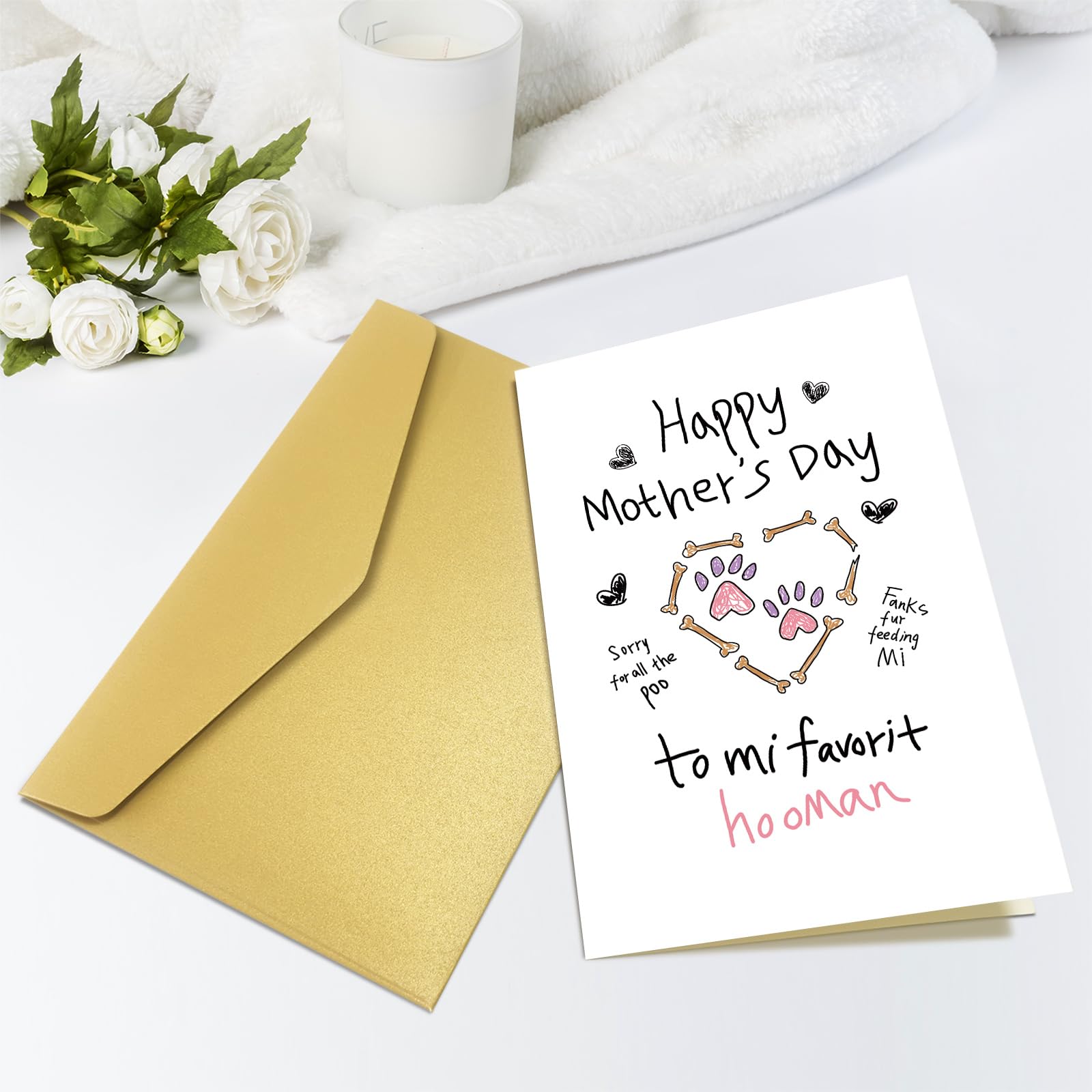 Qiavor Lustige Muttertagskarte Von Hund/Katze – 'Happy Mother's Day To My Favorite Human', 20,3x13,5 Cm