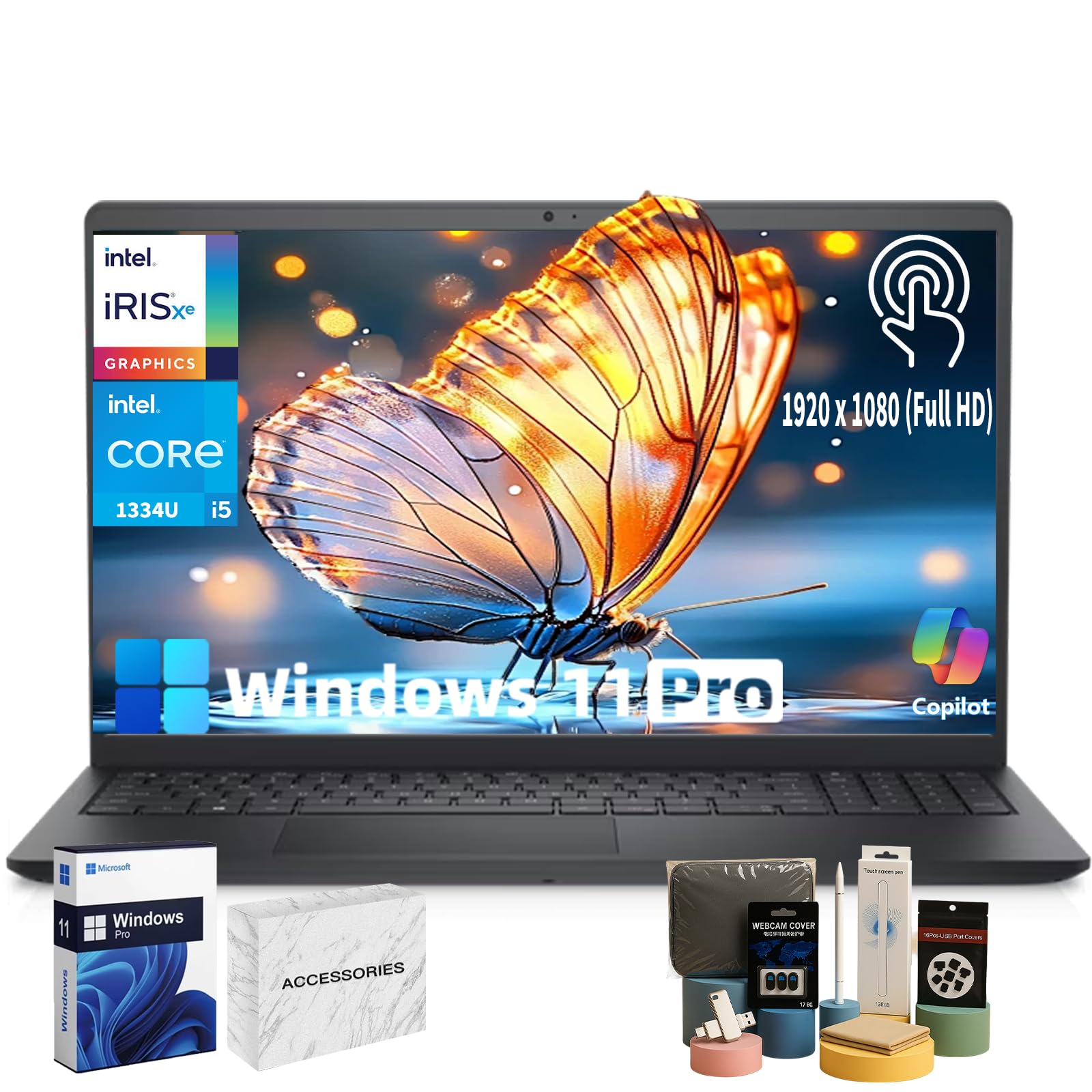 Inspiron 3530 Touchscreen Business Laptop, 15.6" FHD, Intel 13th Gen i5-1334U, 64GB RAM, 2TB SSD, Intel UHD Graphics, Numeric Keypad, Copilot AI PC, WiFi 6, Win11 Pro, with Accessories