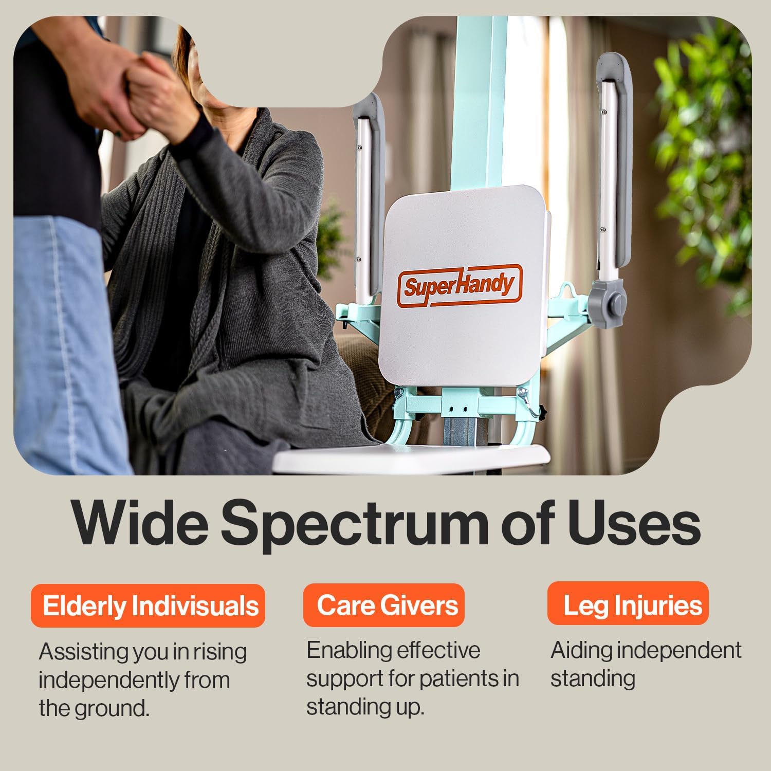 SuperHandy GoRise FC Electric Floor to Chair Lift for Seniors and People with Disabilities - 400 Lbs Capacity, Seating Transfer Assistance, Magnetic Remote [Patent Pending]