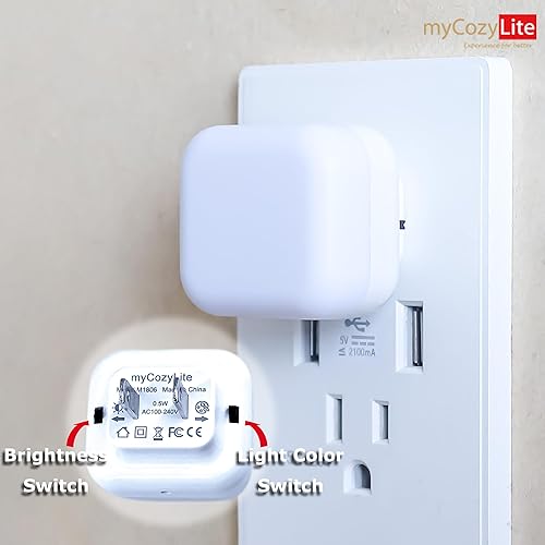 Miniatura 5 de myCozyLite Luz nocturna de doble luz, interruptor de luz roja y azul, regulable, brillo ajustable, sensor de atardecer a amanecer, luz nocturna