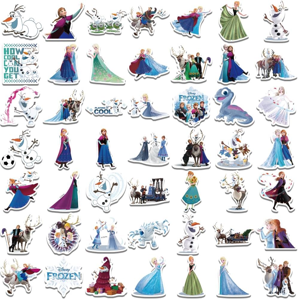 50Pcs Frozen Stickers for Kids Cute Disney Cartoon Vinyl Waterproof Decal for Water Bottle Laptop Sticker for DIY Decorate Bumper Phone Teens Gift (50PCS Frozen)