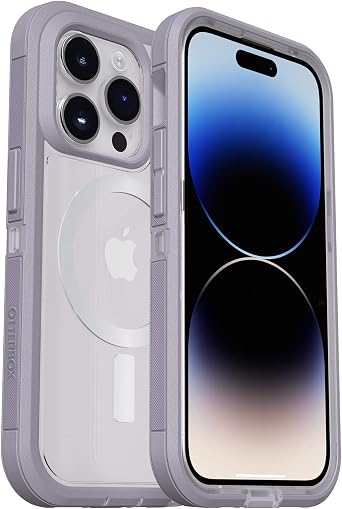 OtterBox iPhone 14 Pro Max ONLY Defender Series XT Case - Lavender Sky Purple/Clear, screenless, Rugged, Snaps to MagSafe, Lanyard Attachment