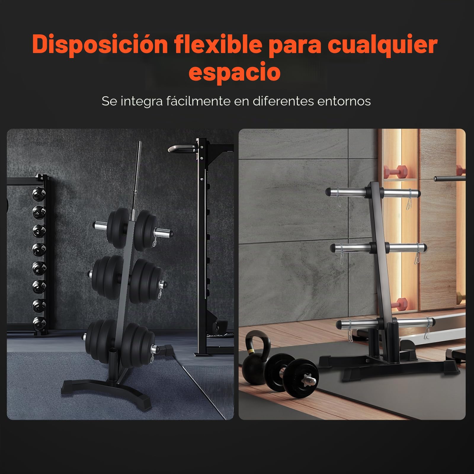 VEVOR Soporte para Discos de Pesas, Estructura en Forma de L, Carga de 454 kg, Soporte para Almacenar Discos de Pesas Estándar, Soporte para Barras de Gimnasio en Casa, Negro, 770 x 670 x 1025 mm