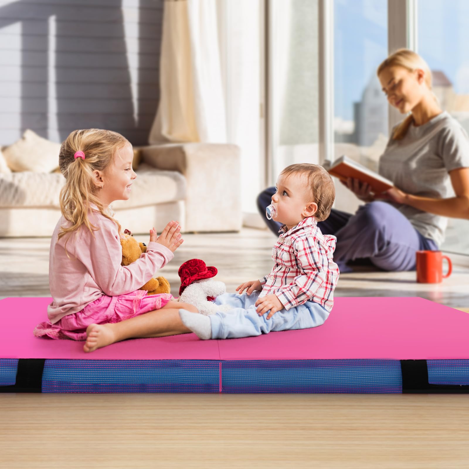 COSTWAY Colchoneta Gimnasia Plegable 122x12x0 cm Funda Cuero Artificial Asas Transporte Esterilla Ejercicios Yoga Pilates
