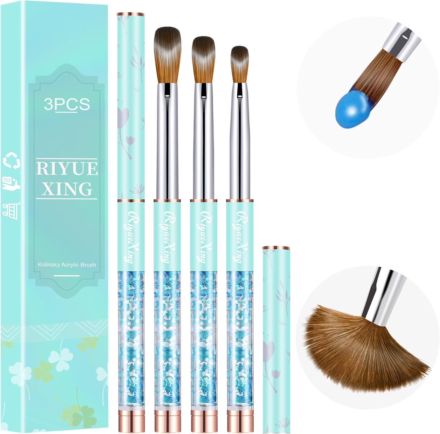 Acrylic Nail Brush Set, Size 6/10/14. Koliy Hair, Oval Crimped Pred