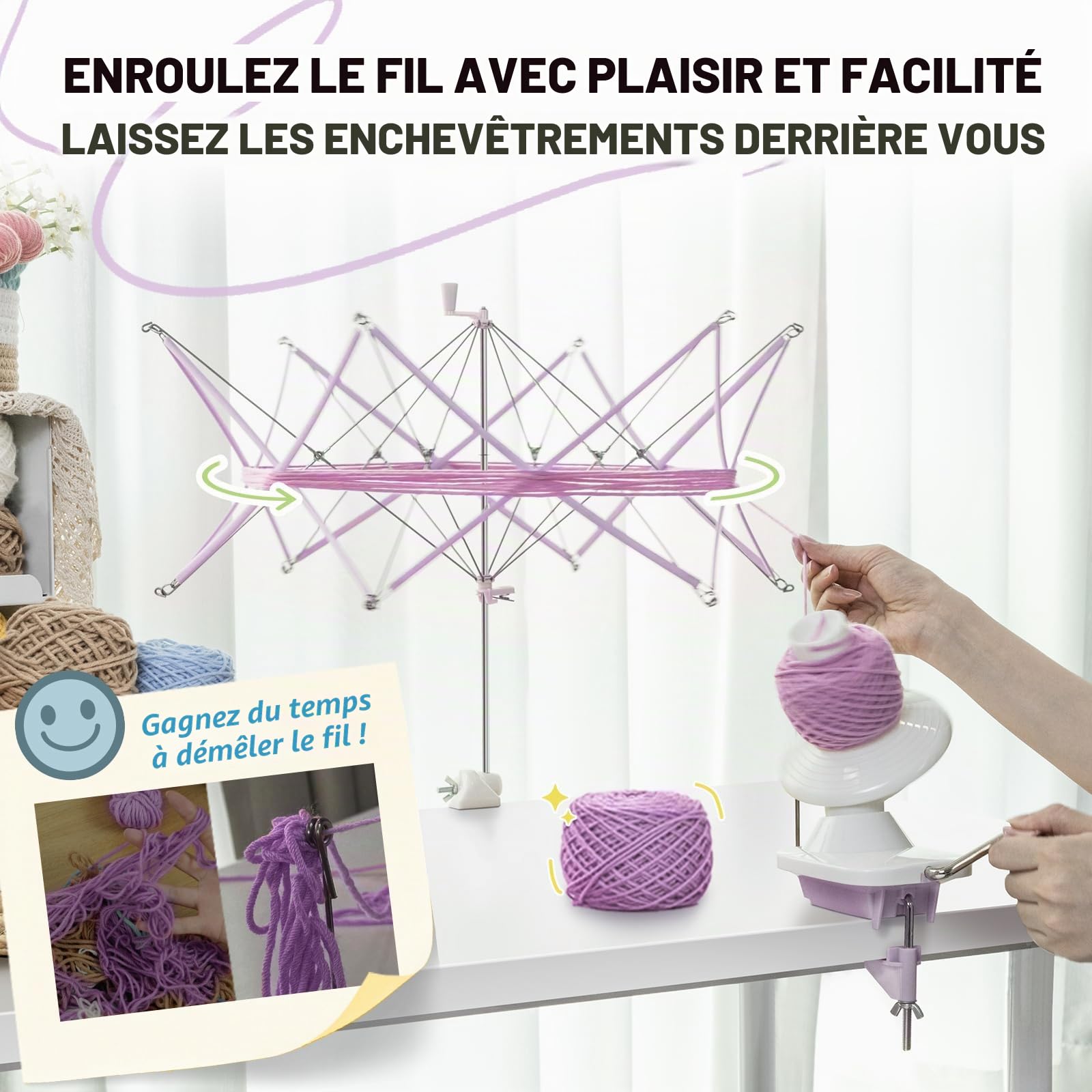 INMAKER Bobinoir à Laine et Dévidoir à Laine, Enrouleur Pelote de Laine | 4oz, Plastique ABS Durable, Manuel, Facile à Utiliser, Portable