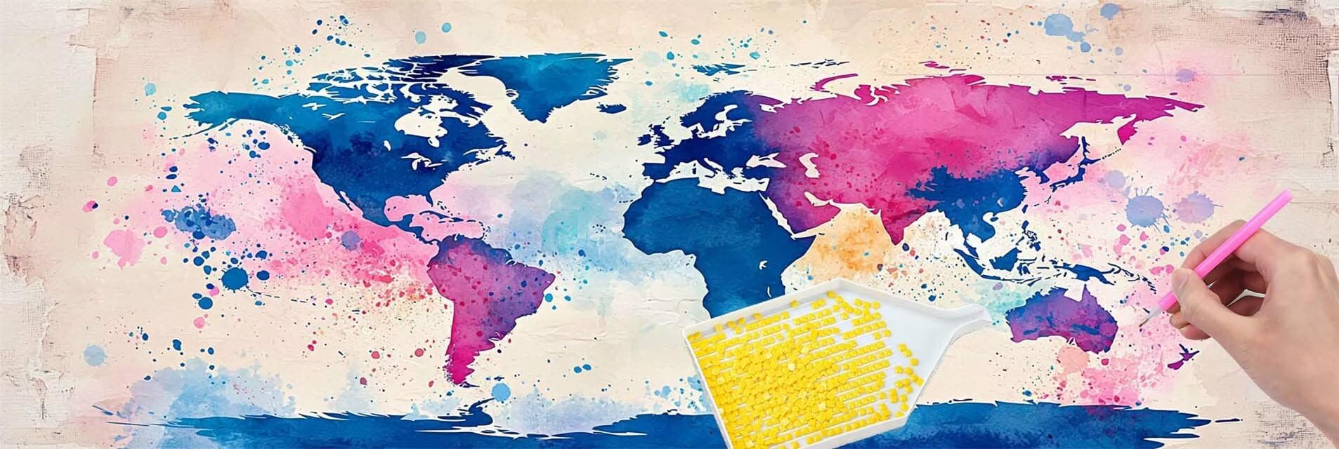 Hyupuanj Obraz diamentowy 5D duży 90x270 cm mapa świata diamentowy obraz dla dorosłych, pełny zestaw diamentów dla dzieci, DIY Rhinestone Ścieg krzyżykowy Kryształ Malarstwo Ścienne Dekoracja,