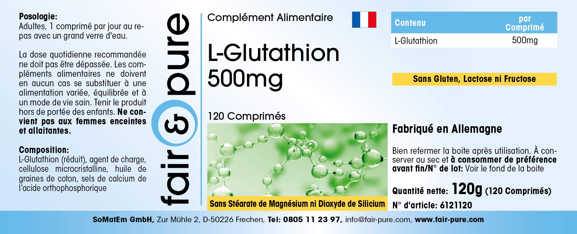 Fair & Pure L-Glutathion 500mg, 120 Tabletten, reduziert, hochdosiert, Nahrungsergänzungsmittel vegan ohne Magnesiumstearat, in Deutschland hergestellt (Packung mit 2)
