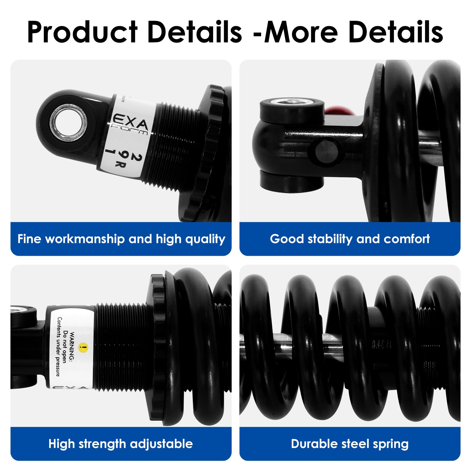 Amortiguador ajustable amortiguador trasero hidráulico para bicicleta MTB/E/Scoters 125 mm/150 mm/165 mm/190 mm, 550 libras/1000 libras/1500 libras (190 mm, 1500 lbS)