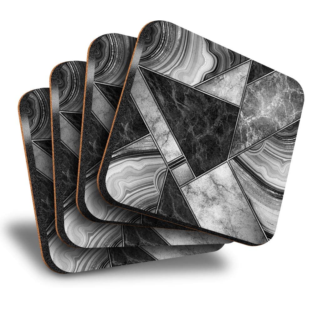 Destination Vinyl Ltd Multicolor Great Coasters (Set Of 4) Square - Bw - Marble Granite Agate Effect Collage Drink Glossy Coasters/Tabletop Protection For Any Table Type #43185