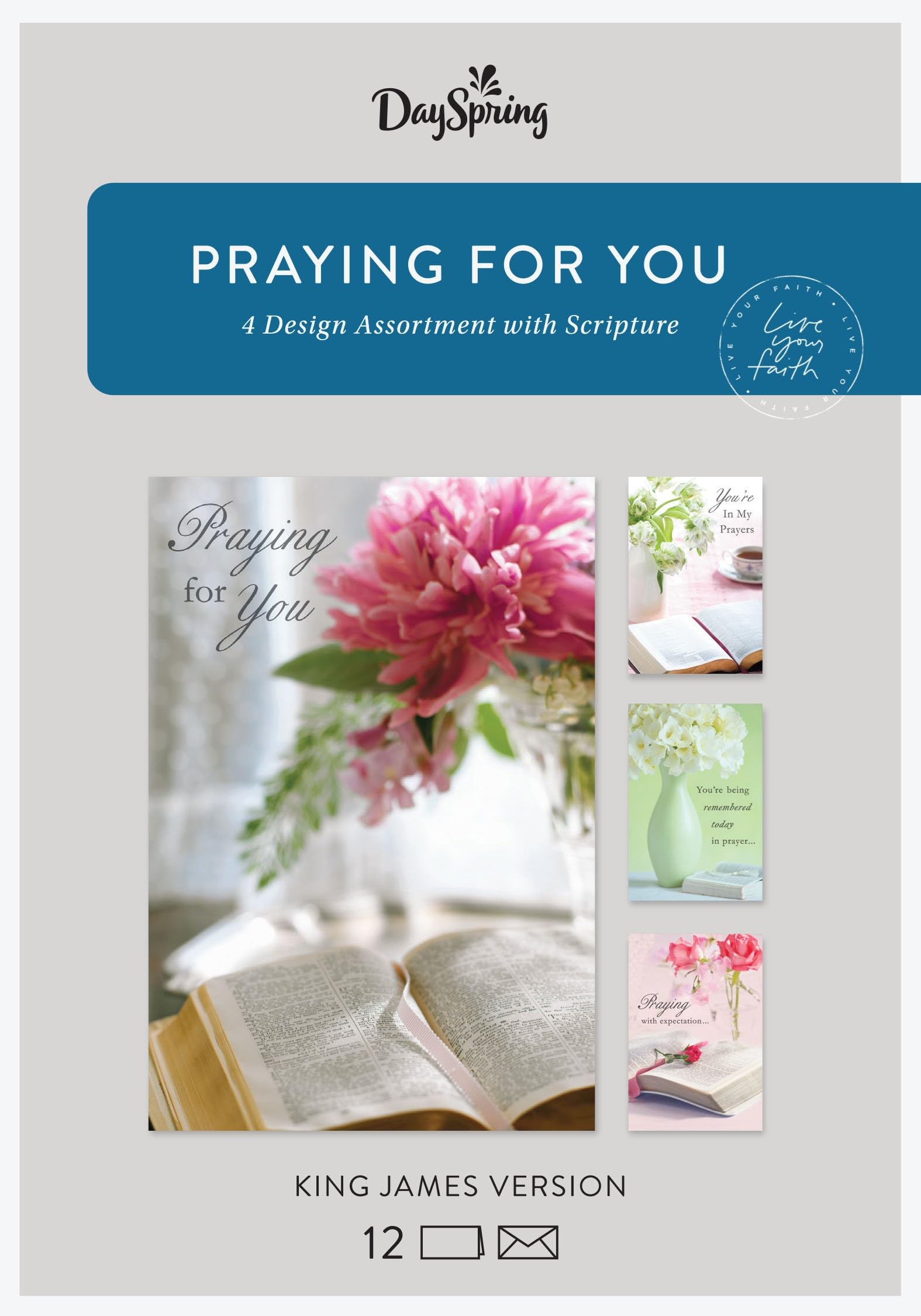 Praying for You - King James Version - 4 Design Assortment With Scripture - 12 Praying for You Boxed Cards and Envelopes (81841)