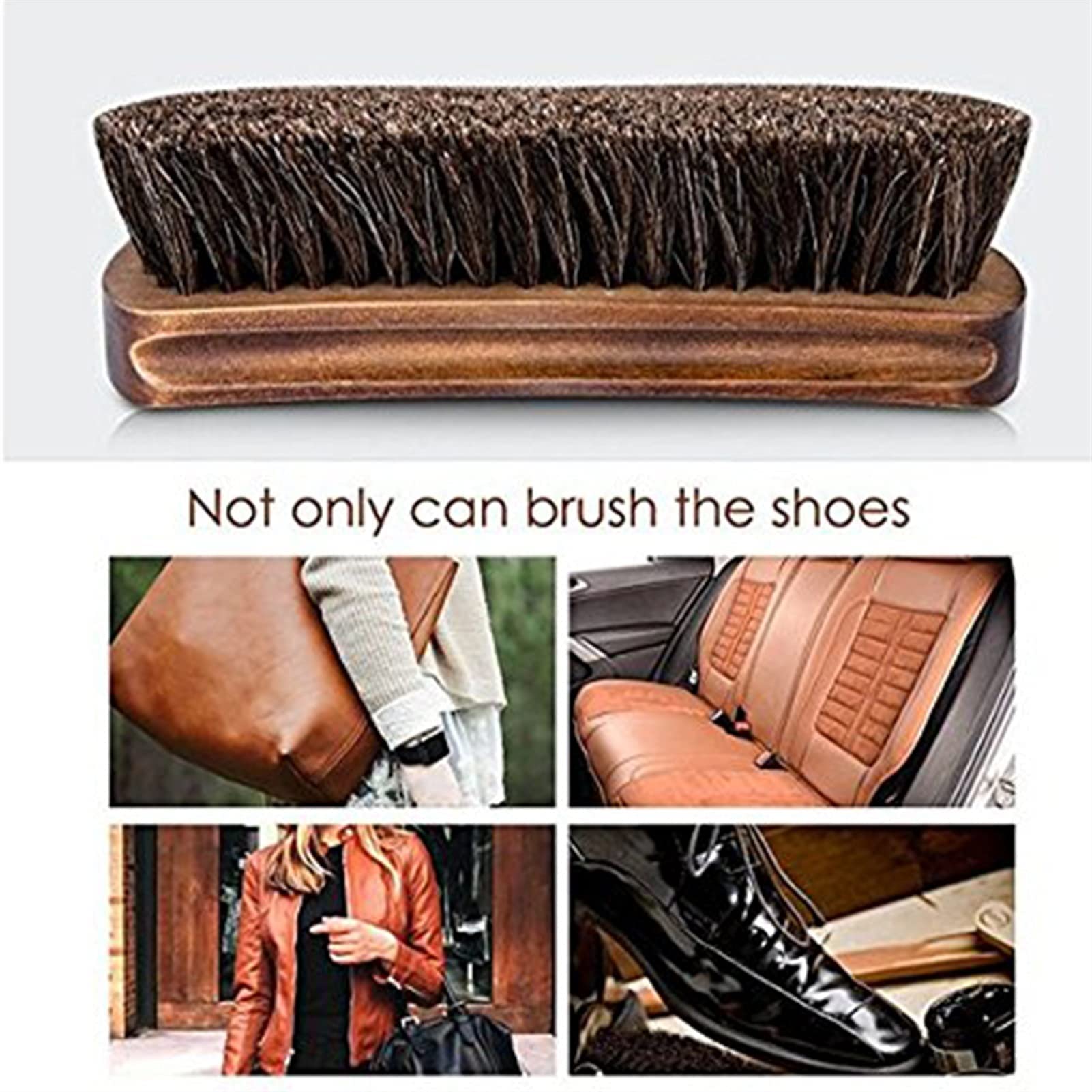 QUNINE Cepillo para Zapatos, 1 Cepillo para Zapatos de Crin, Cepillo para Brillar, Herramienta con Pelo de Caballo para Botas, Zapatos y Otros cepillos para el Cuidado del Cuero