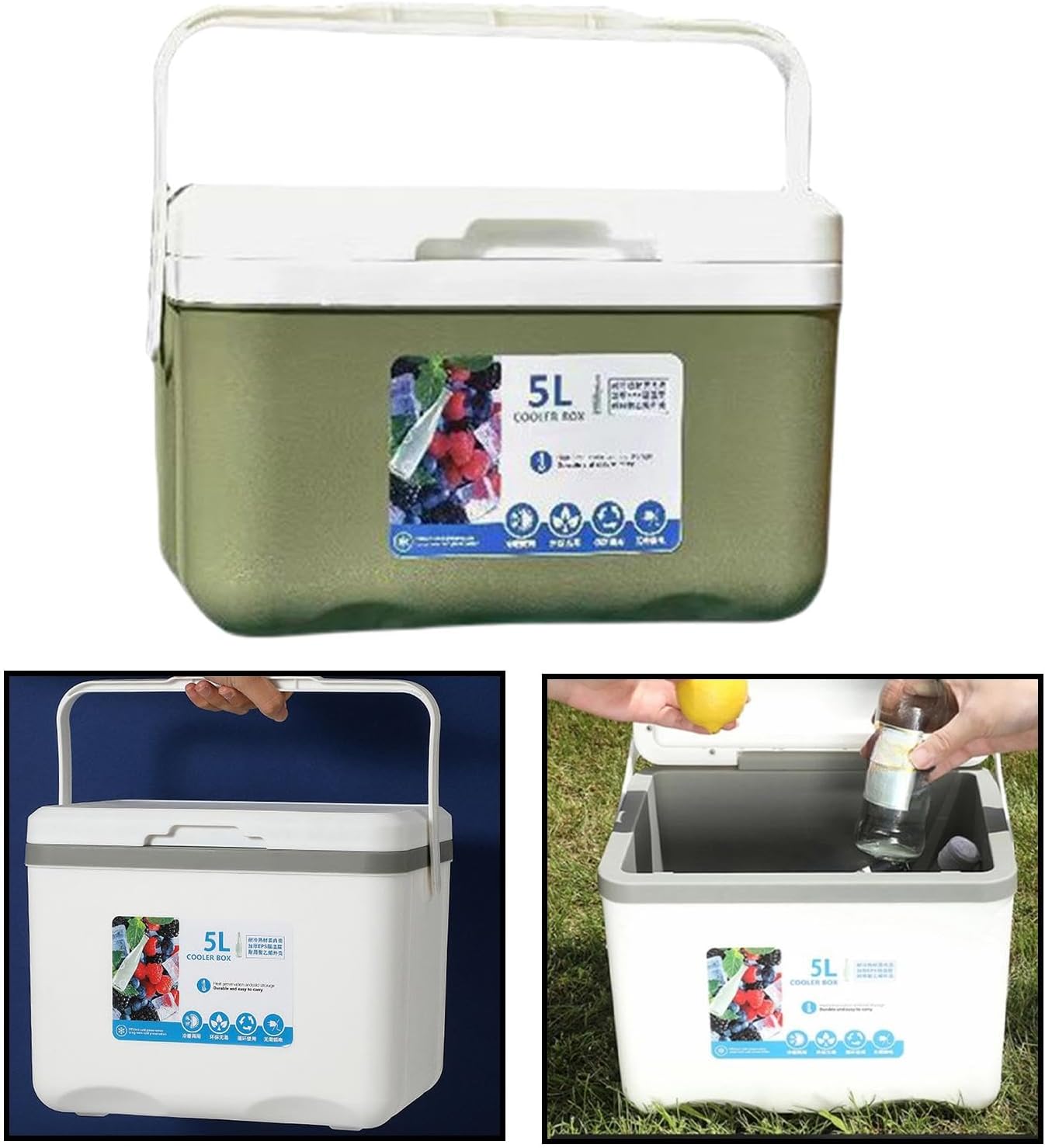 5L Picnic Ice Bucket Beverage Storage Organizer with Handle Car Preservation Freezer Fridge for BBQ Indoor Travel Home Party