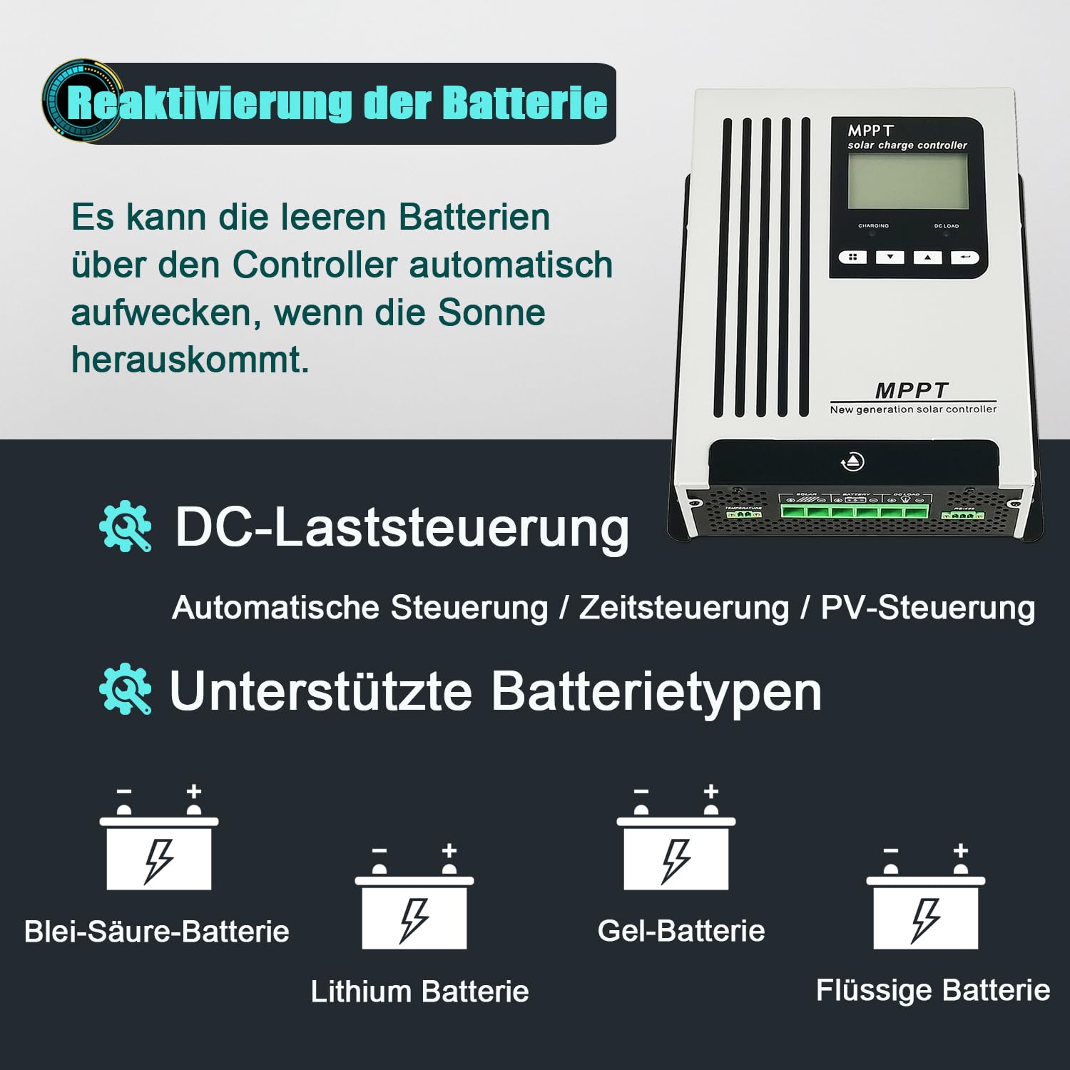 96V 55A MPPT Solarladeregler 48V 60V 72V Solar Reaktivierung einer leeren Batterie DC180V PV Input 5500W for Off Gird Solar System Sealed Gel AGM Flooded Lithium Battery