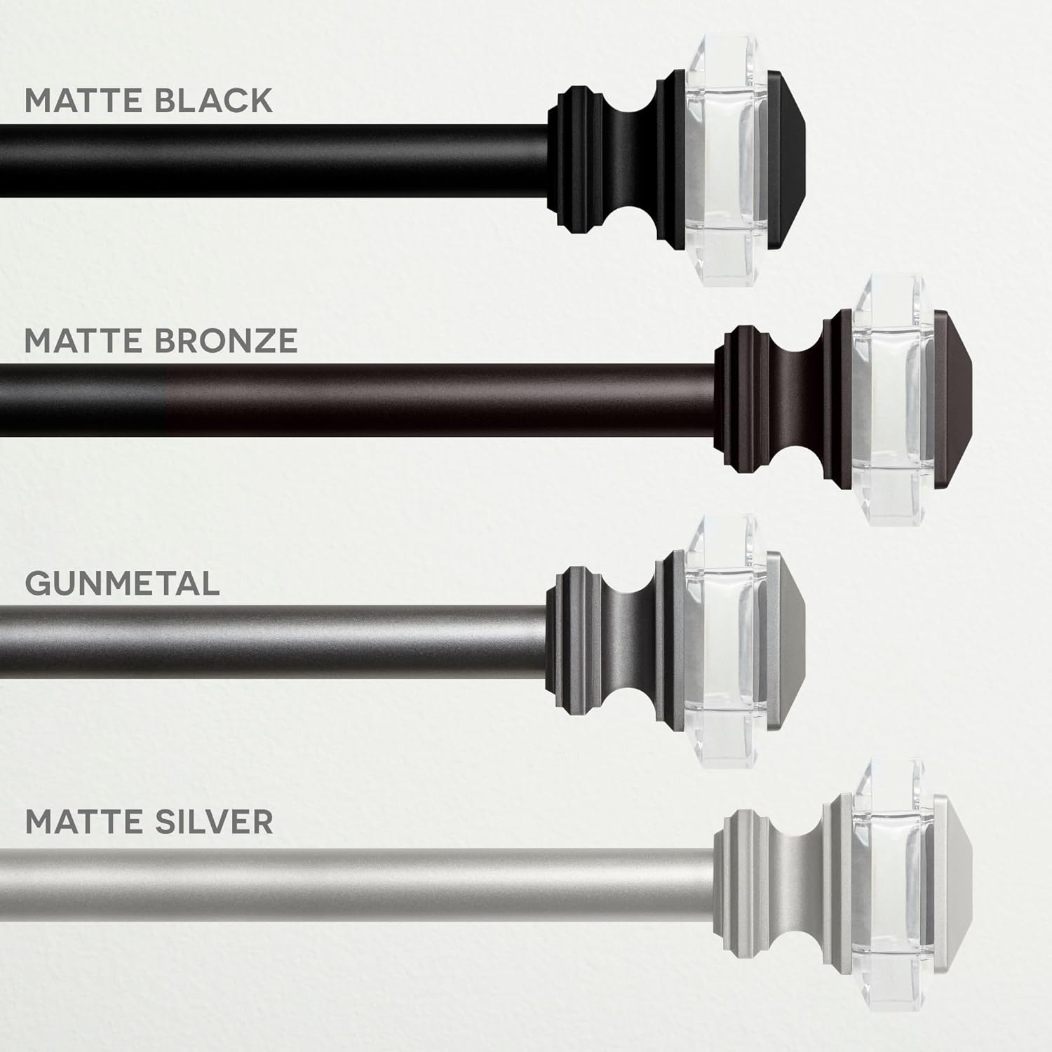 Exclusive Home Curtains Prism 1" Curtain Rod and Coordinating Finial Set, Matte Black, Adjustable 66"-120"