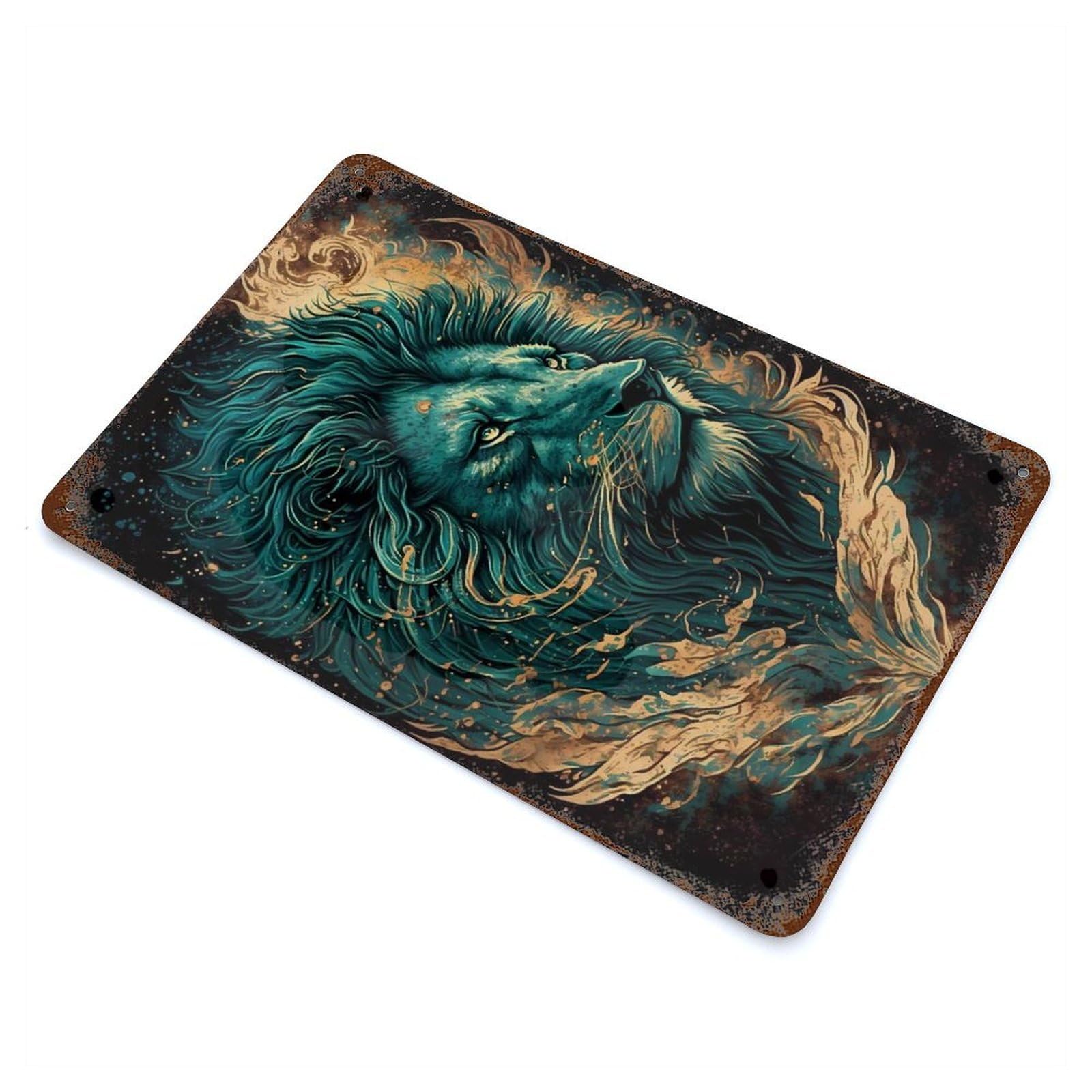 Distressed Metal Wall Sign Lion Fantasyland 11.8"x7.9", Decorative Metal Wall Art for Farmhouse, Kitchen And Entryway Decor