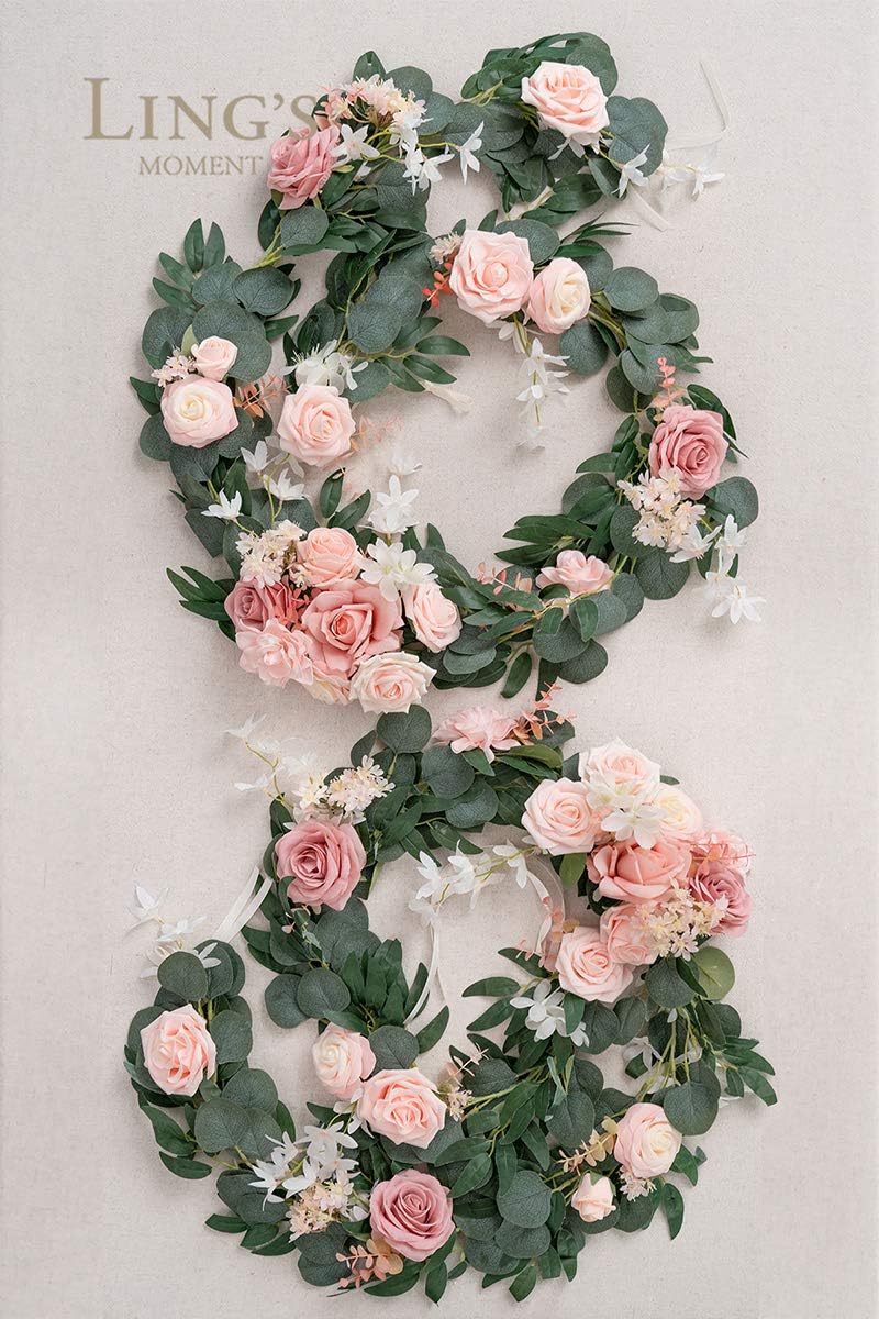 Ling's Moment Wedding Arch Decor Flowers 2 Rows 6.5ft Blush Pink Flower Garlands for Wedding Backdrop Ceremony Decorations