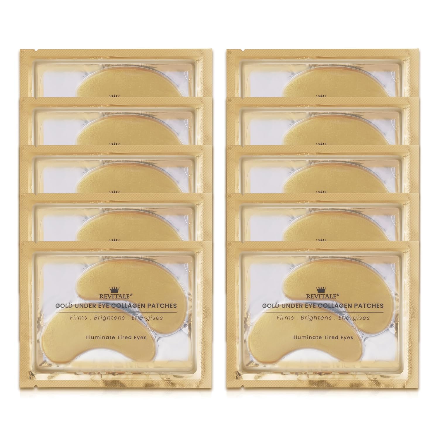 REVITALE 24k Gold Under Eye Collagen Patches, Reduce Puffy Eyes & Dark Circles, Illuminate Tired Eye Masks - Firms, Brightens, Energises (Packets - 10 Pair)