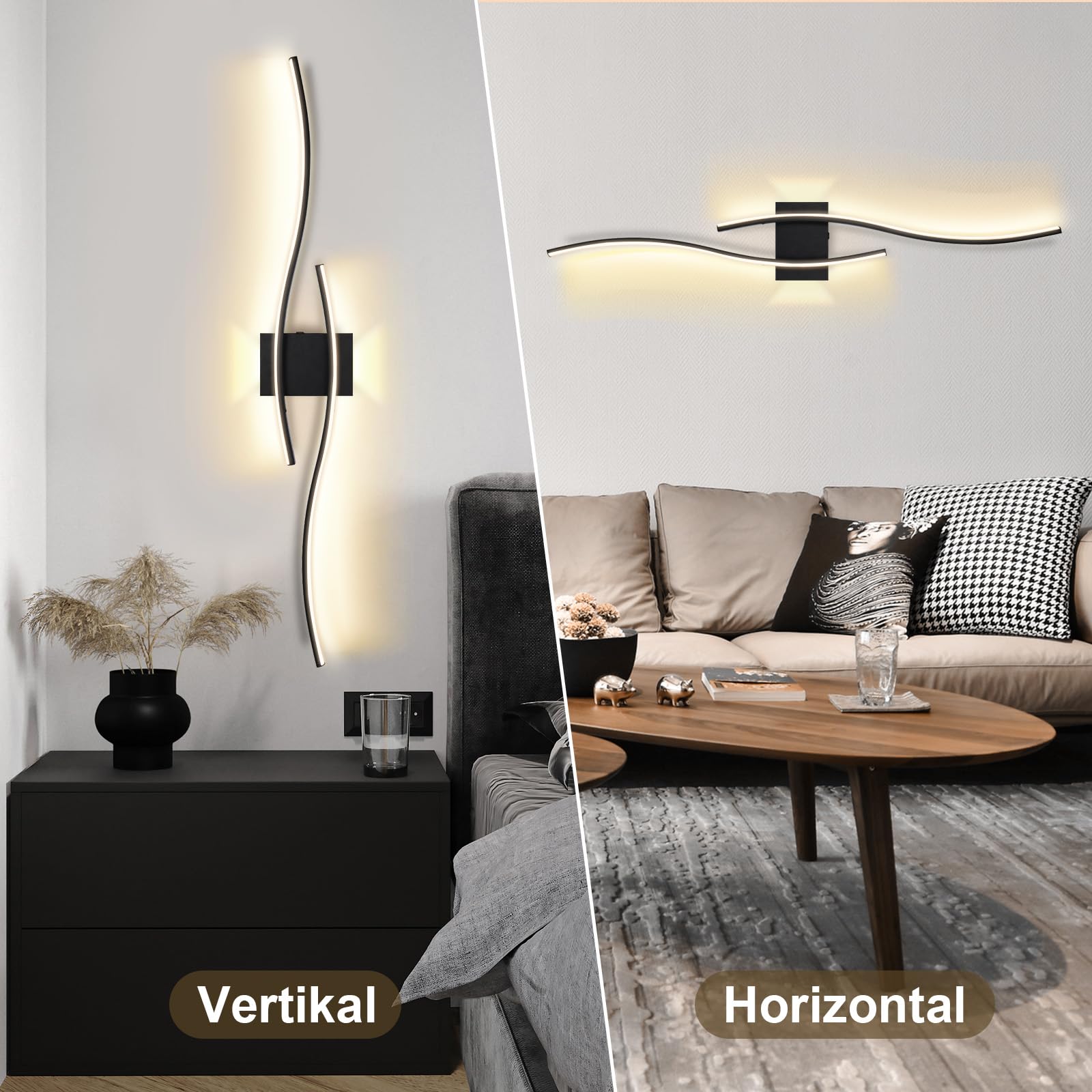 LED Wandleuchte Innen,Akku Wandlampe Innen mit Fernbedienung Modern Wandlicht mit Dimmbar&Timing-Funktionen Kabellose Wandleuchte für Wohnzimmer Schlafzimmer Flur Treppen,2 Stück, 100CM