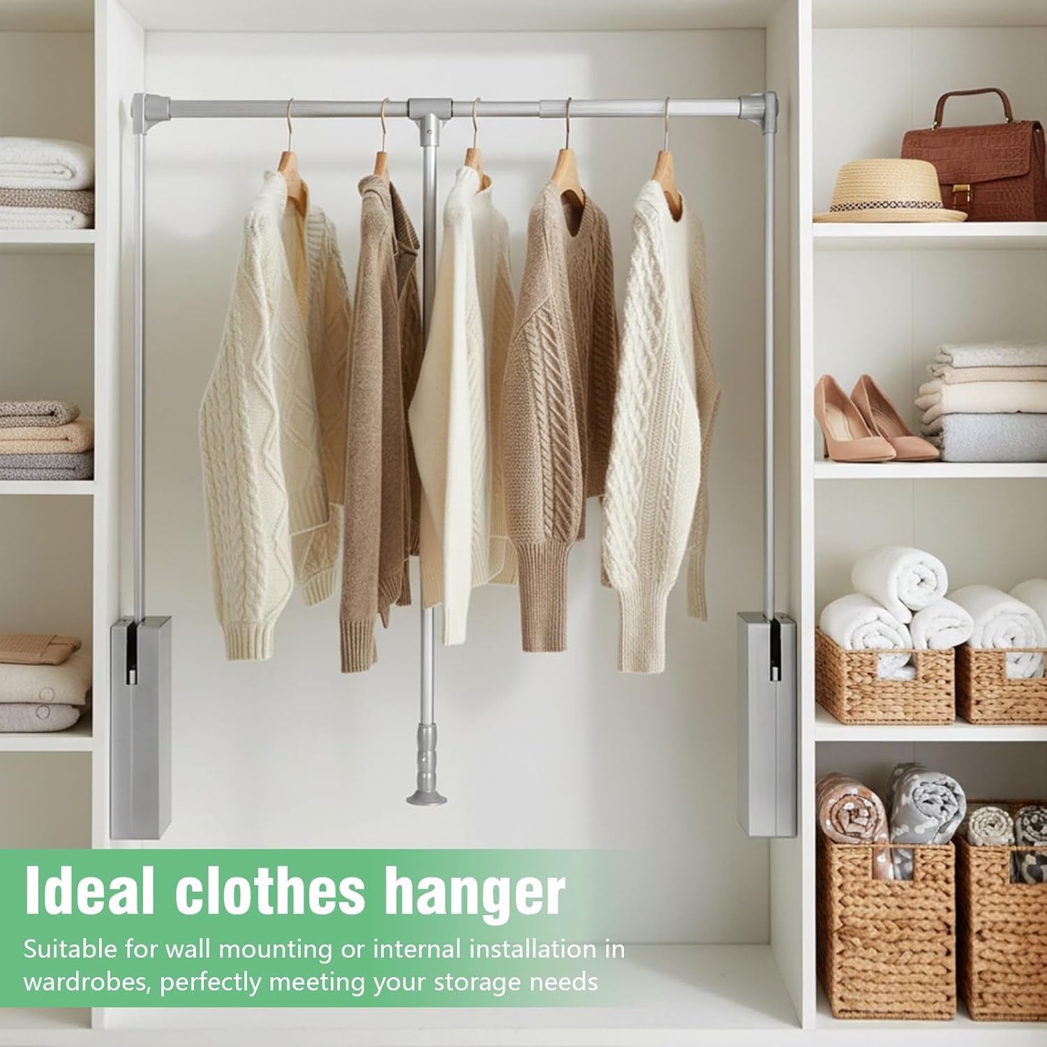 Heavy Duty 2Pcs Pull Down Closet Rod with Two-Way Buffering & Soft-Close, Adjustable 26-35 Inch Stainless Steel Wardrobe Lift Rail, 60Lbs Capacity for Closet, Wardrobe, Kitchen & Bathroom Cabinets