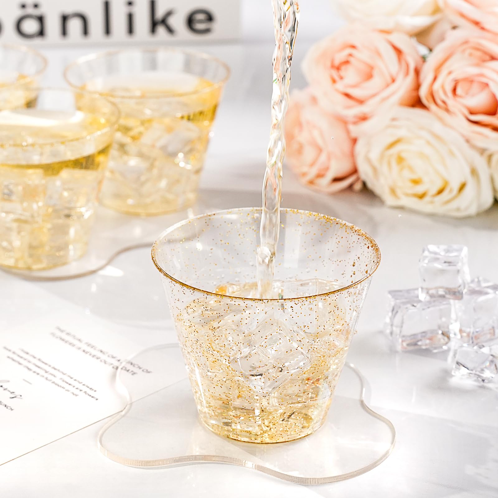 Goodluck Glitzer-Plastikbecher für Partys, goldfarbene Einwegbecher, Cocktailgläser aus Kunststoff für Hochzeit, Erntedankfest, Weihnachten und Partys, 200 Stück